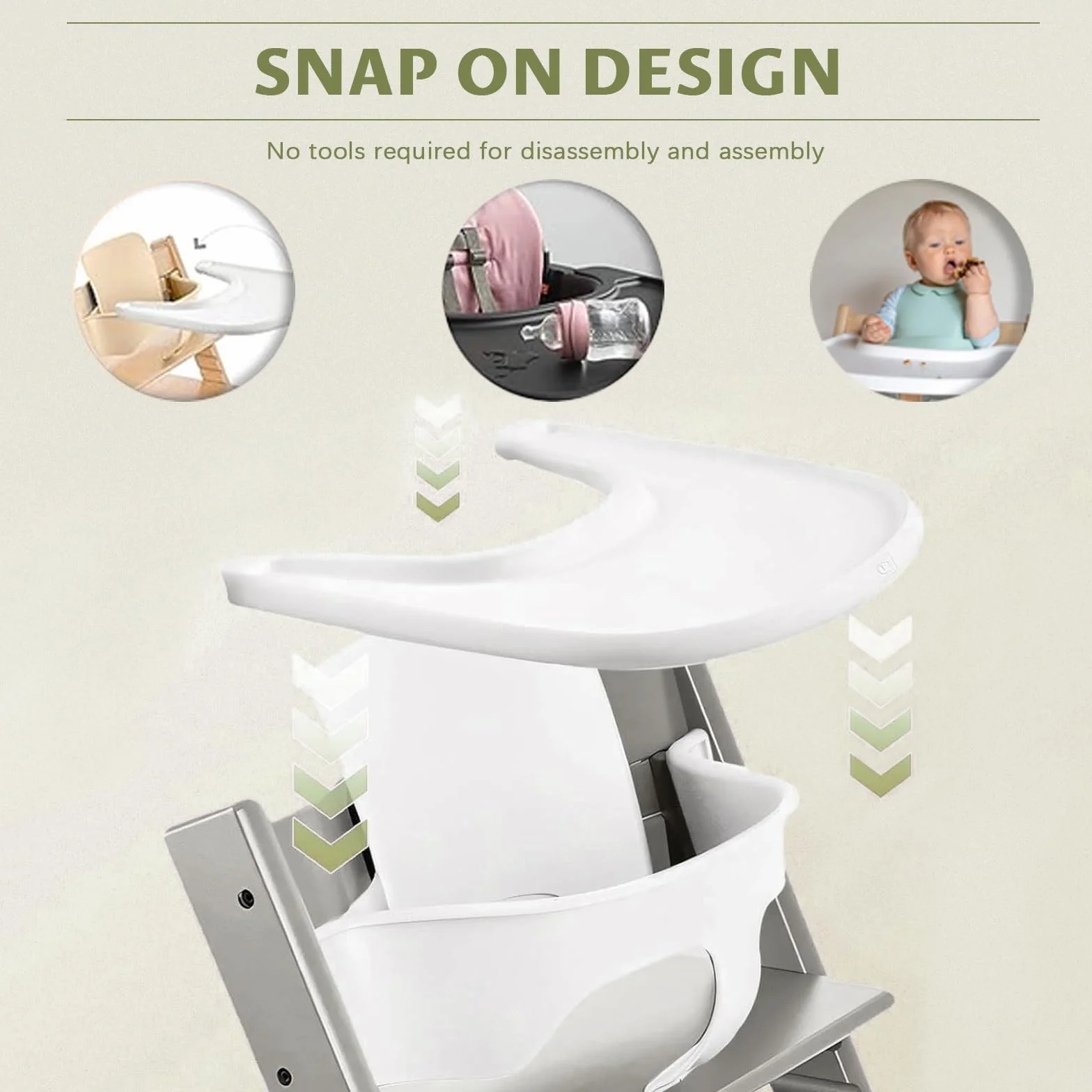 Vassoio compatibile con sedia Stokke Tripp Trapp, Design ergonomico curvo, 100% senza BPA, Comodo da usare e pulire, Adatto per bambini dai 6 ai 36 mesi - Bianco