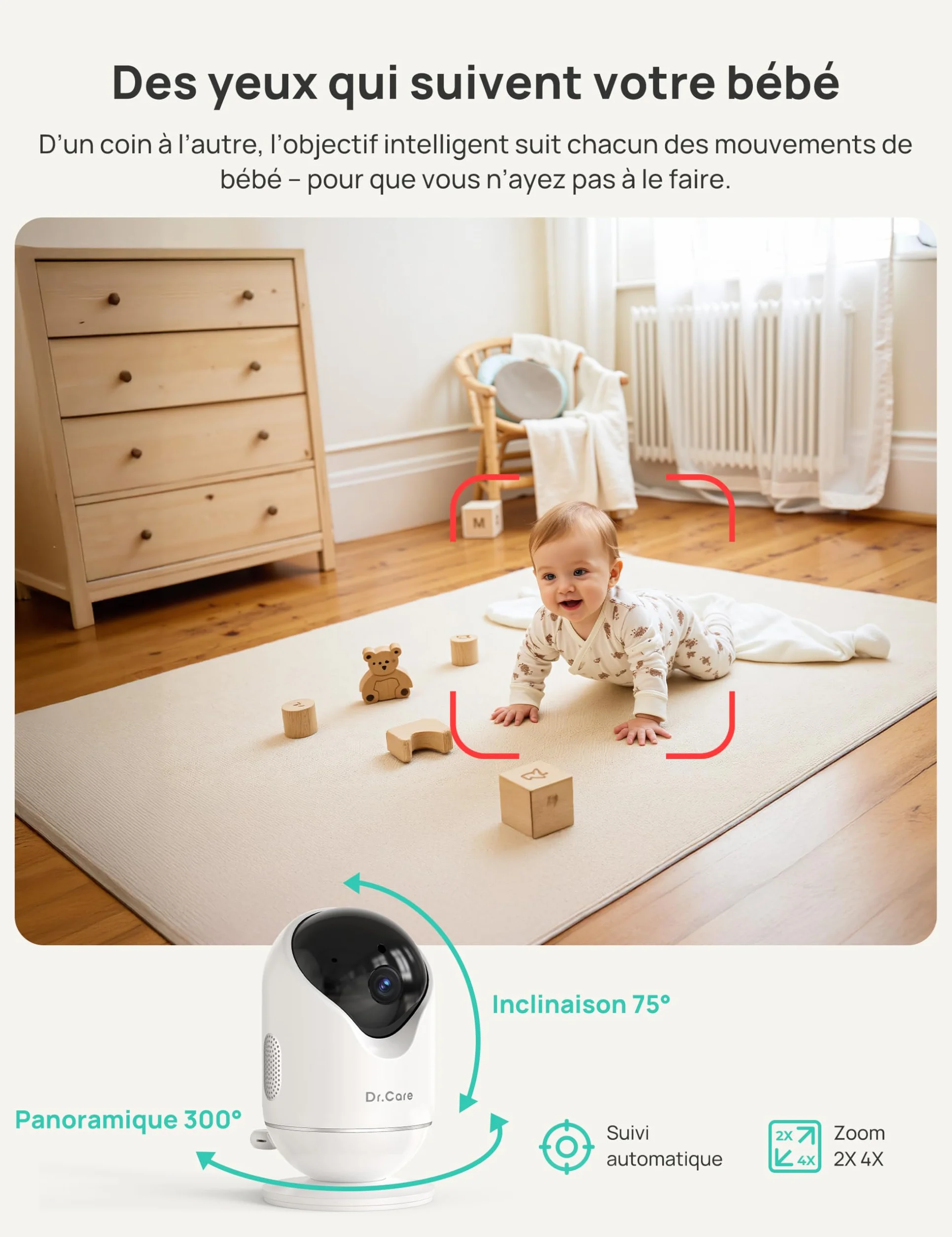 Dr.Care VistaView Baby Monitor Video e Audio con 2 Fotocamere Smart WiFi, 5”1080P Schermo Diviso, Telecamera 2K/3MP, Batteria 5000mAh, Visione Notturna, Allarmi Pianto, Sicurezza Tripla, Portata 390m
