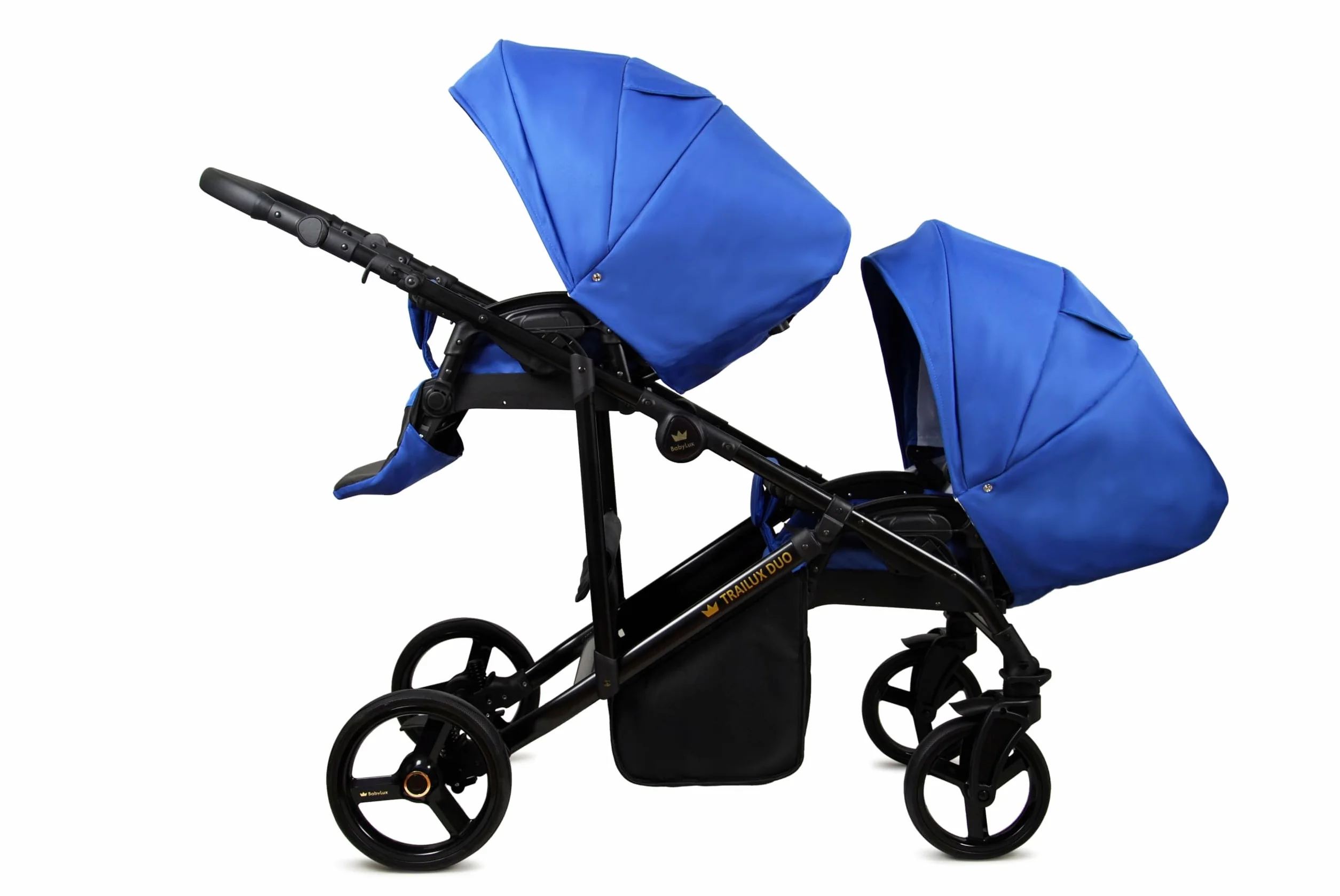 BabyLux® Bambini Passeggino per gemelli Completo Set 3 in 1 - Duo | Sapphire - Navicella, Canna, Seggiolino Auto - Carrozzina Neonati Sistema Combinato - con Borsa fasciatoio, Copertura antipioggia