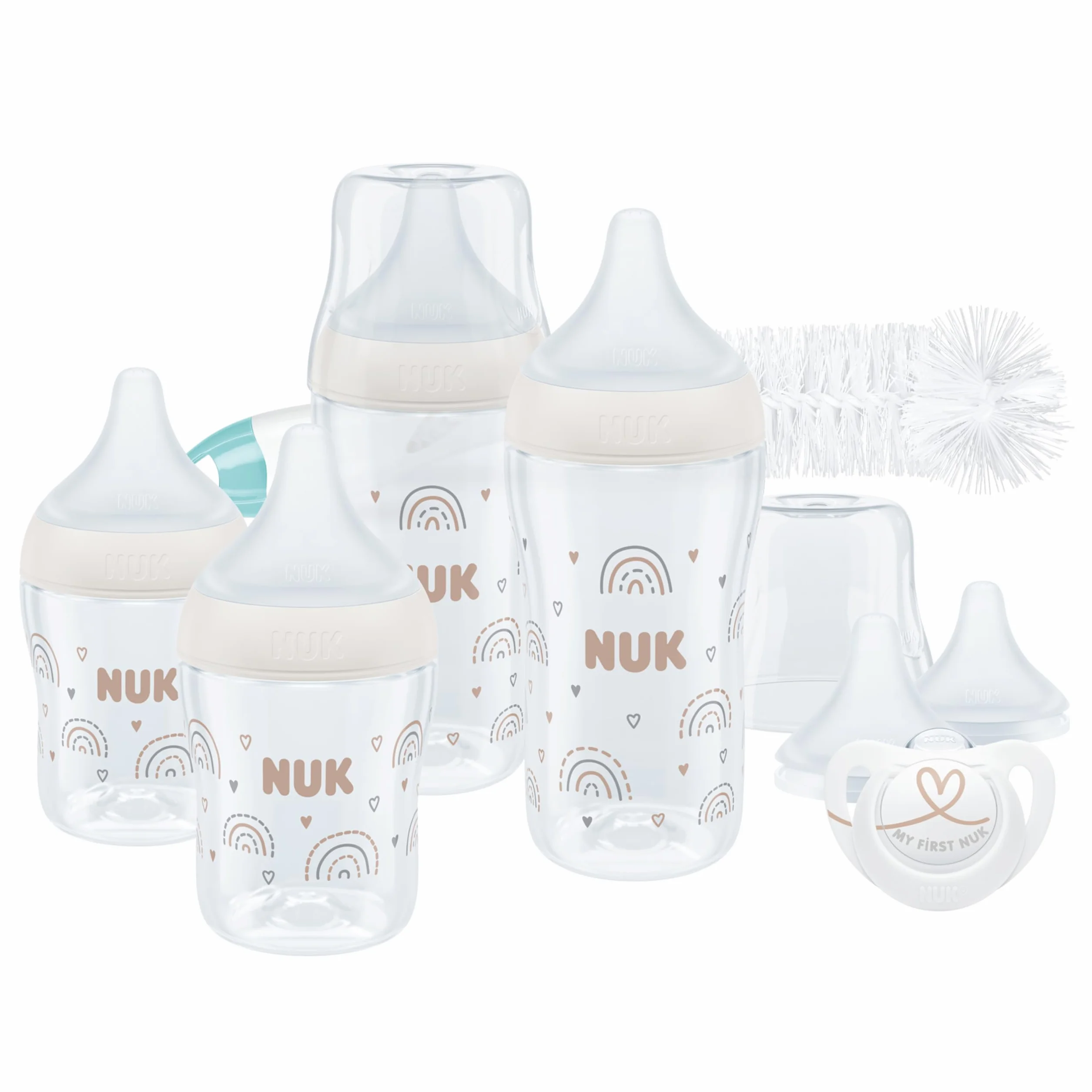 NUK Confezione biberon Perfect Match Perfect Start | 0-6+ mesi | Si adatta al palato del bambino | 4 biberon anti-colica, ciuccio, scovolino per biberon e altro | Senza BPA | 9 pezzi