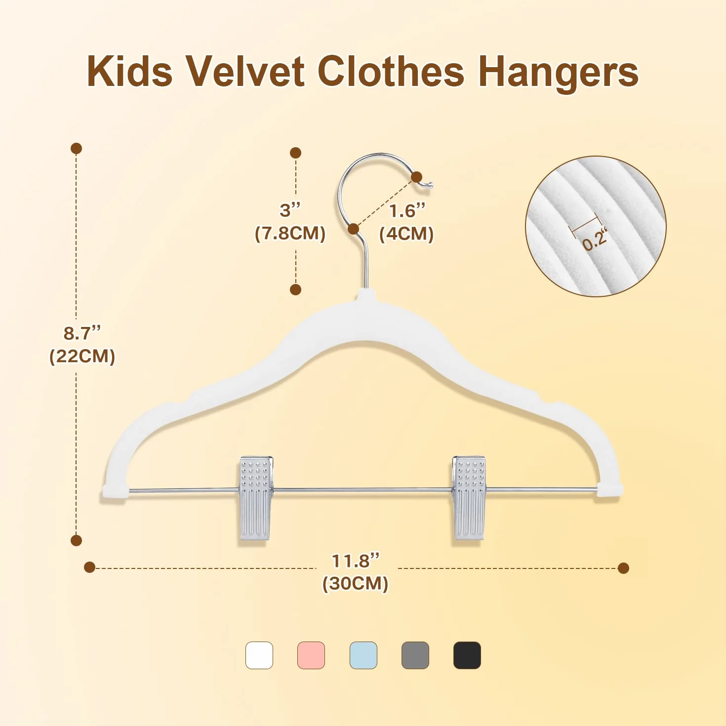 Appendiabiti per Bambini con clip, 30cm Grucce per Bambini con Ganci Girevoli a 360°, Grucce di Velluto Antiscivolo per Camicie, Pantaloni, Gonne, Abiti, Giacche, Cappotti 14 Pezzi (Bianco)