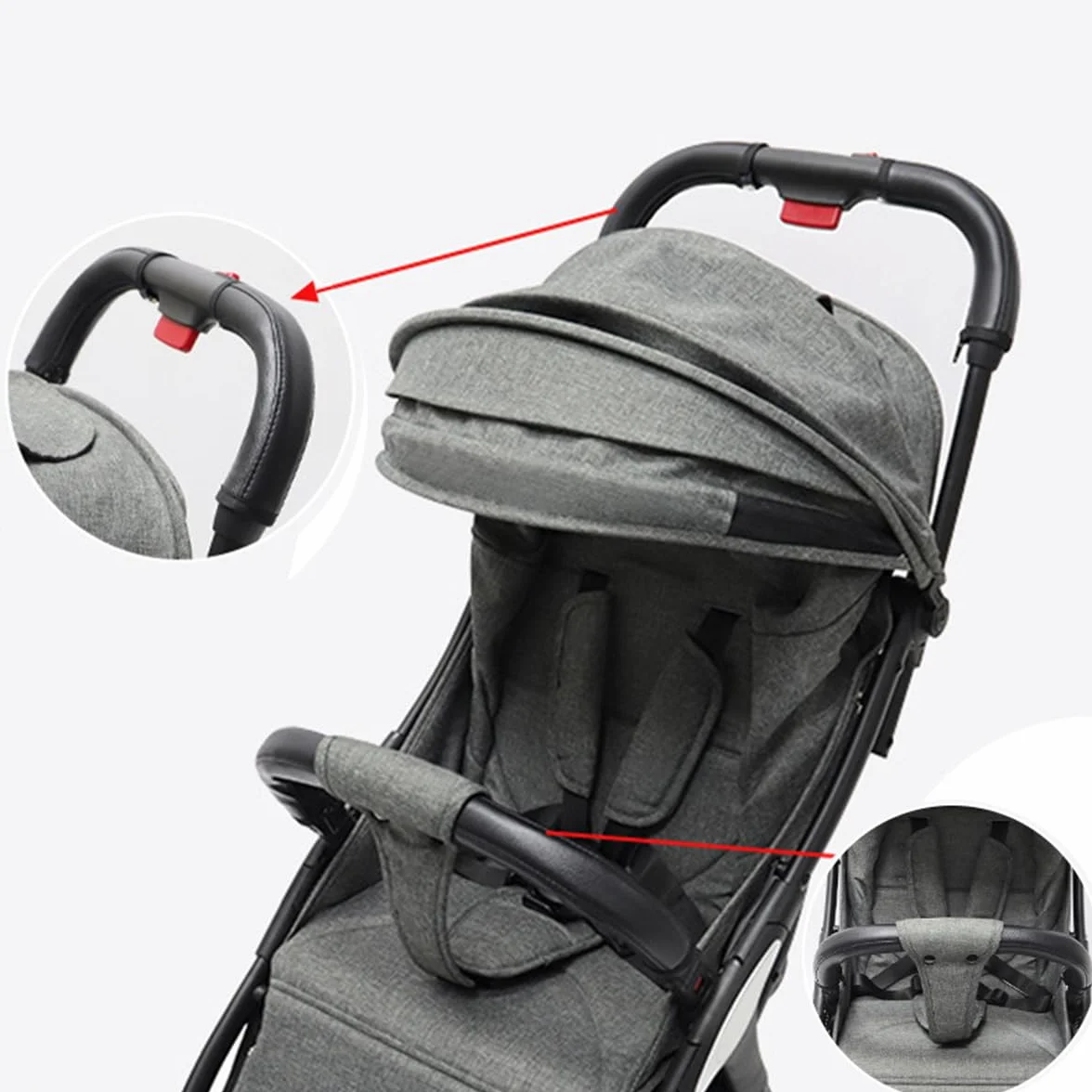 Copertura per maniglia del passeggino compatibile con YOYO3 Paraurti per passeggino Accessori con cerniera aperta, pelle vegana, nera