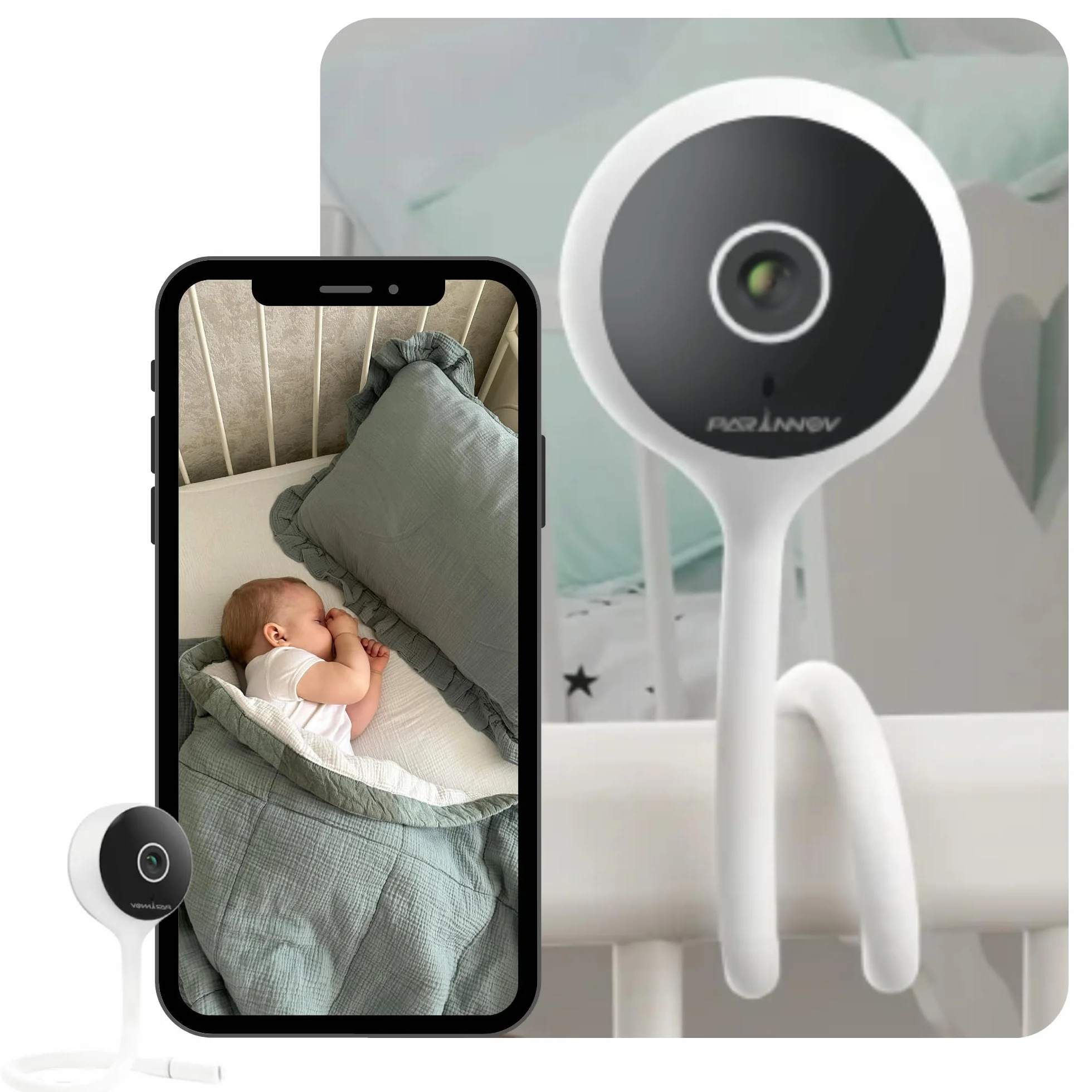 2K(3MP) Baby Monitor, Baby Monitor Video e Audio, Avviso di Pianto e Movimento, Notturna, Walkie-Talkie, Monitoraggio della Temp. e Umidità, Ninne Nanne, Asta di Montaggio Regolabile, Alexa