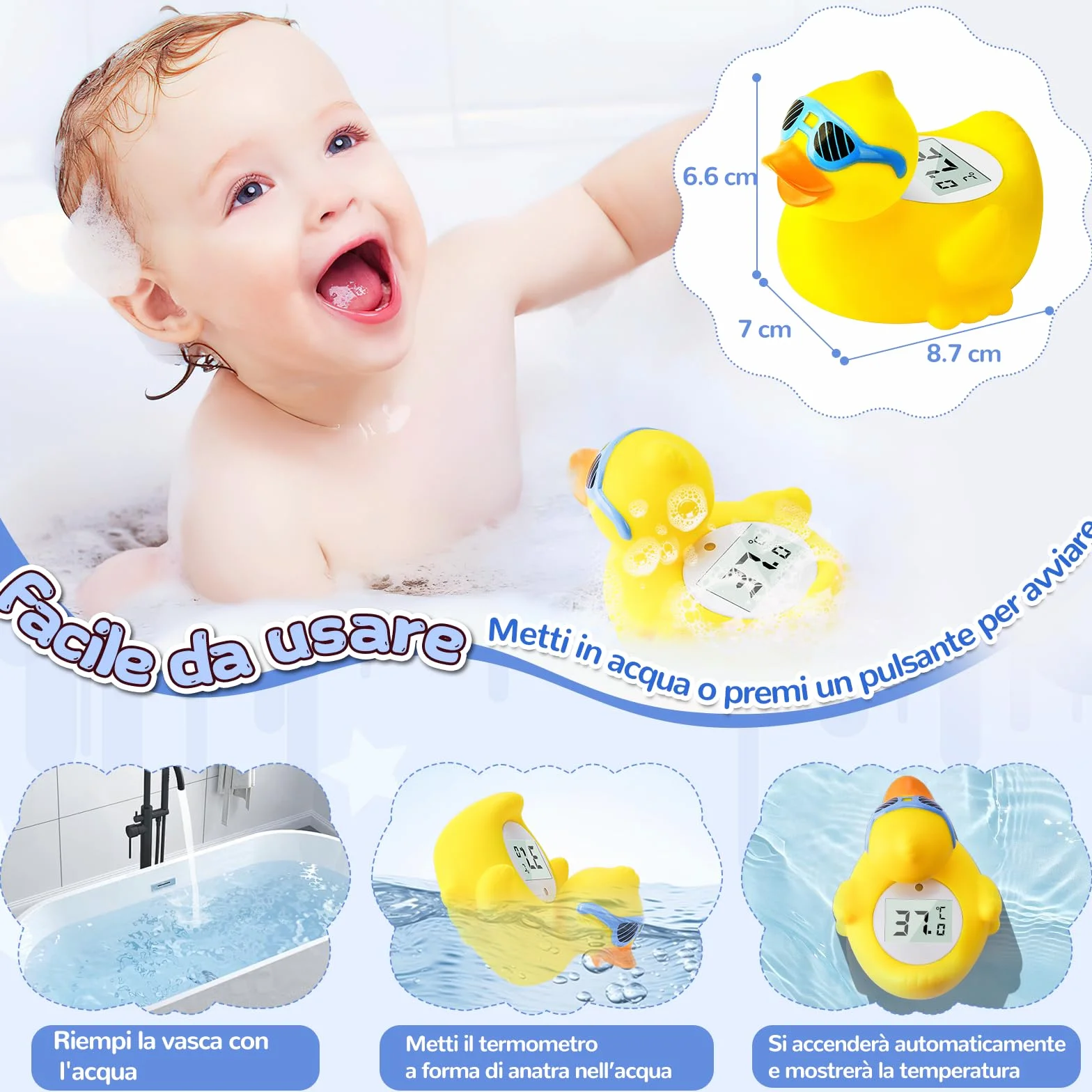 Termometro da Bagno per Bambini, Convertibile tra ℉ e ℃, Termometro di Sicurezza per Neonati e per la Temperatura della Stanza, Giocattolo Galleggiante Sicuro per Vasca da Bagno