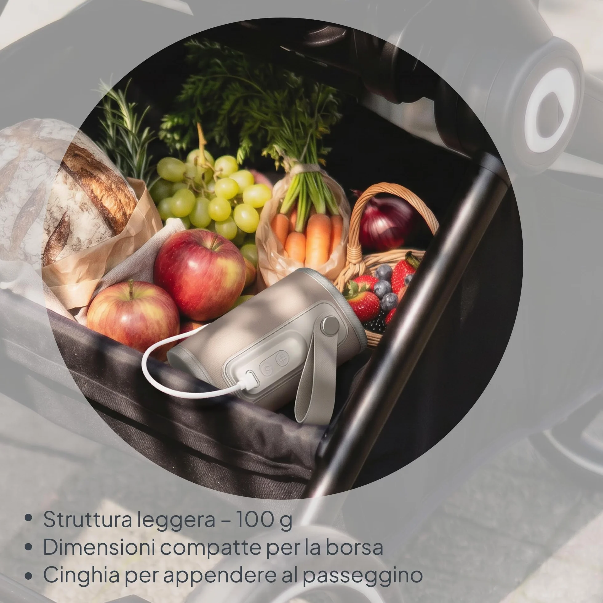 LIONELO Thermup Go Scaldabiberon portatile per mantenere la temperatura, Alimentato tramite il cavo USB Mantenere temperatura di latte e pappe neonato, Scaldabiberon auto, Senza BPA Piccolo e leggero