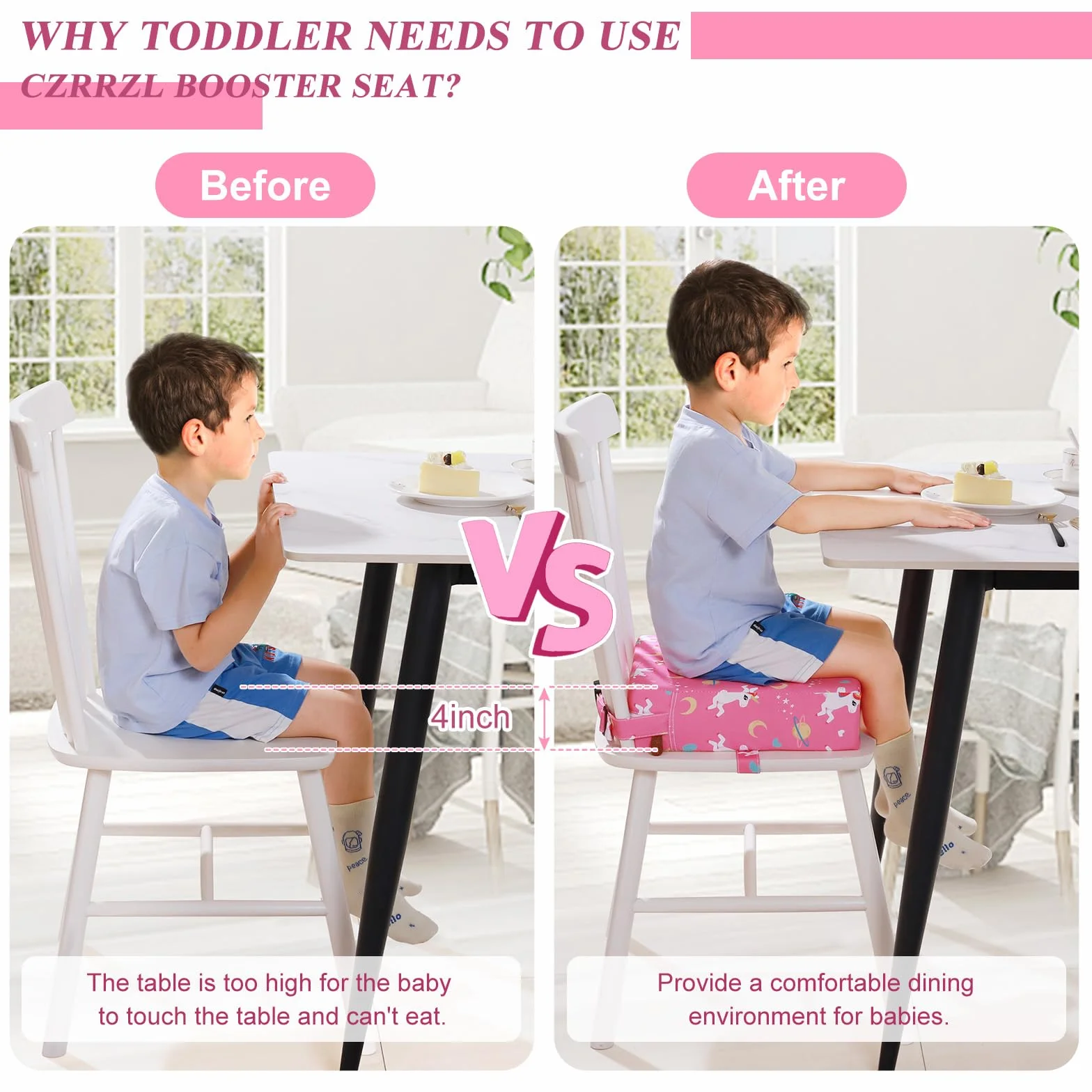 Rialzo Sedia Bambini Lavabile Rimovibile Portatile Cartone Animato Rialzo Sedia Bambini da Tavolo 2 Regolabile Cinghiette Antiscivolo Alzasedia Bambini Portatile per Usare Casa Viaggio(Rosa)