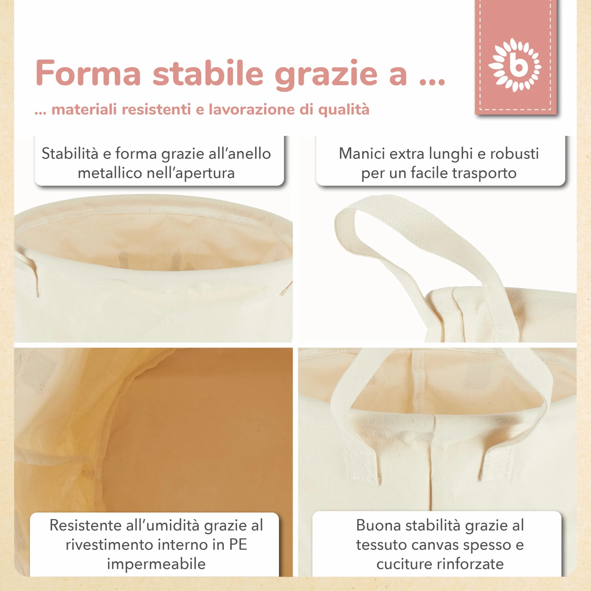 Bieco Cesto Grande in Cotone e Idrorepellente per Bambino Portabiancheria e Giochi