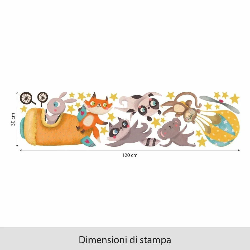 Adesivo Murale Bambini Eco-Tessuto Animali Volanti 120x30 cm
