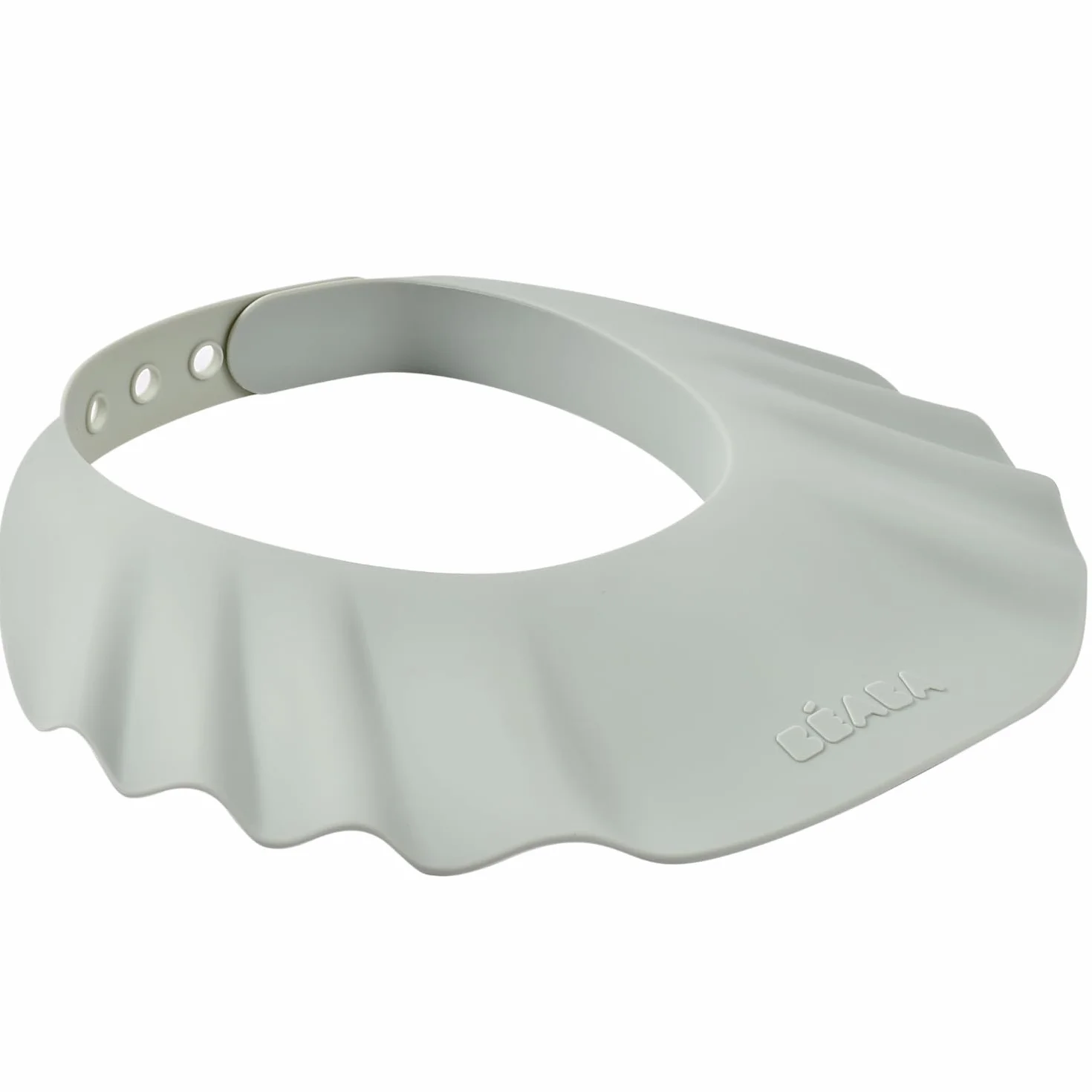 BÉABA, Cappello da Doccia per Bambini, Cuffia da Bagno, Fascia Regolabile, 5 Posizioni, Protezione per Occhi e Orecchie, Silicone Morbido e Flessibile, Grigio Verde