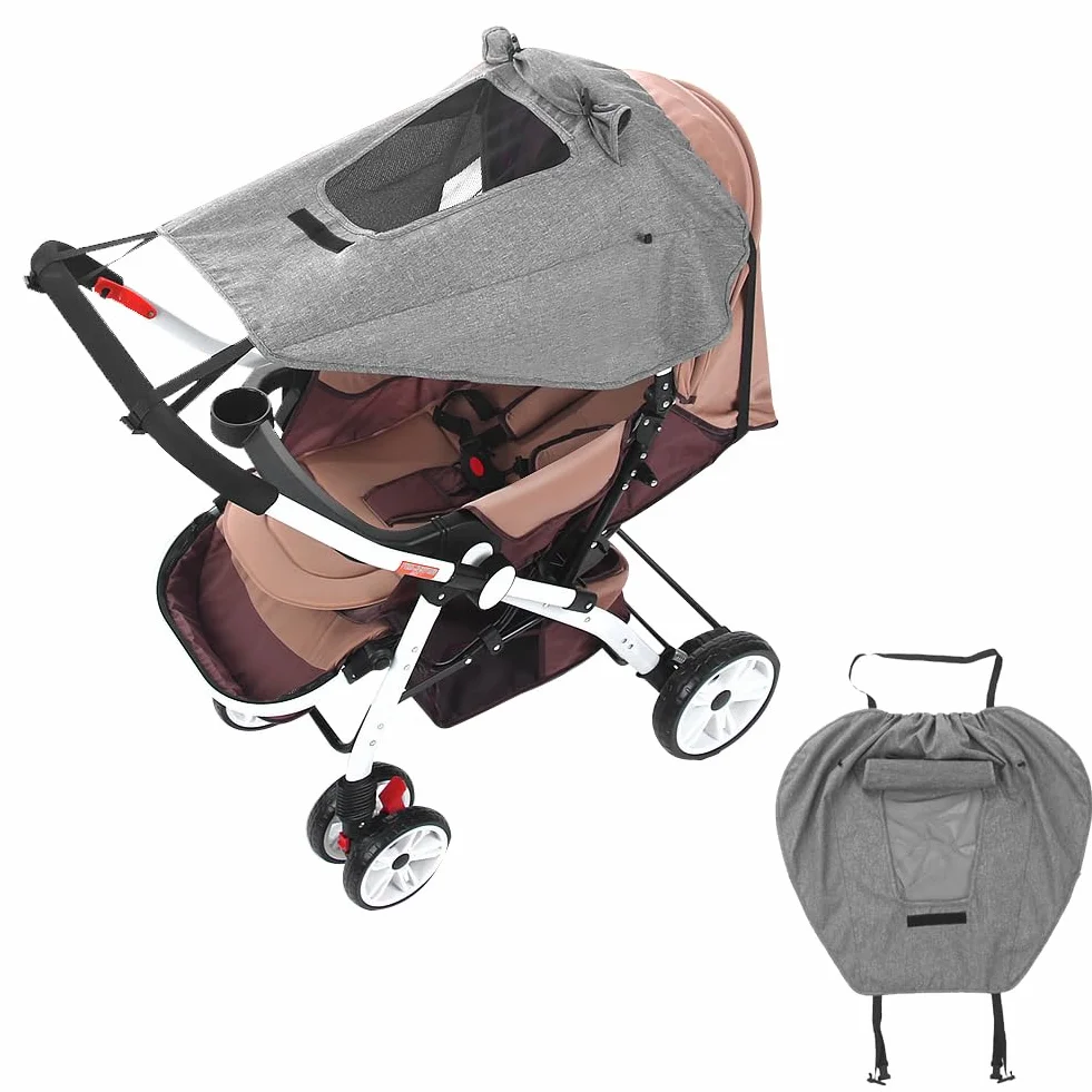 Parasole per Passeggino, Parasole Passeggino Universale,Universale Regolabile UV 50+, Regolabile Parasole universale passeggino con Lucernario, telo parasole per carrozzina e passeggino, Grigio
