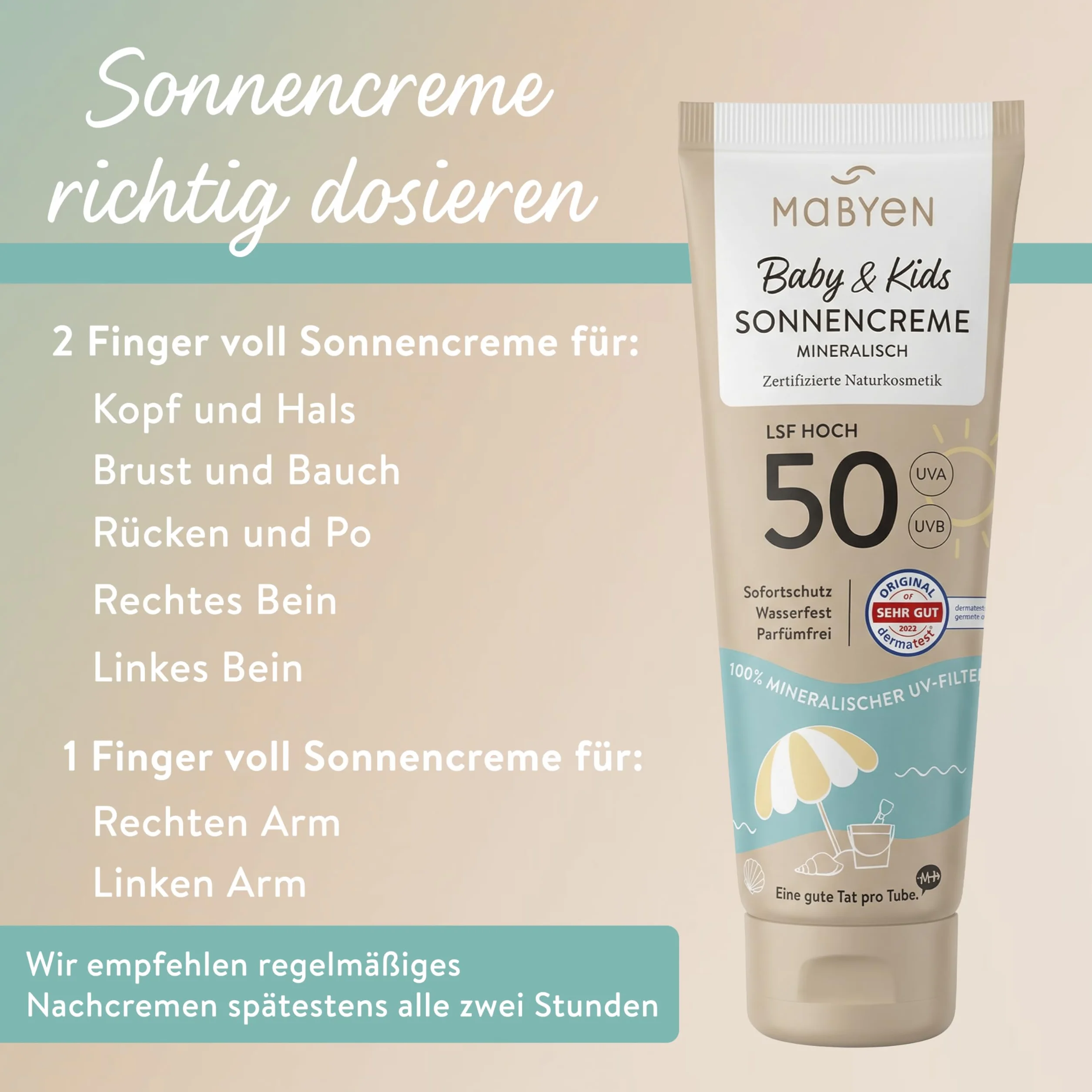 MABYEN Crema solare minerale al 100% Baby & Kids SPF 50, 2 x 100 ml, crema solare per bambini con filtro minerale UVA/UVB, protezione immediata senza tempo di posa – impermeabile, senza profumo