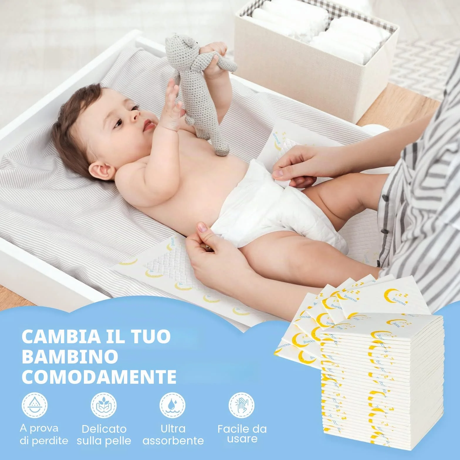Fasciatoio usa e getta per bambini, 100 pezzi, per incontinenza, pannolini ad assorbimento rapido, morbido, traspirante, impermeabile, a prova di perdite, 33 x 45,7 cm