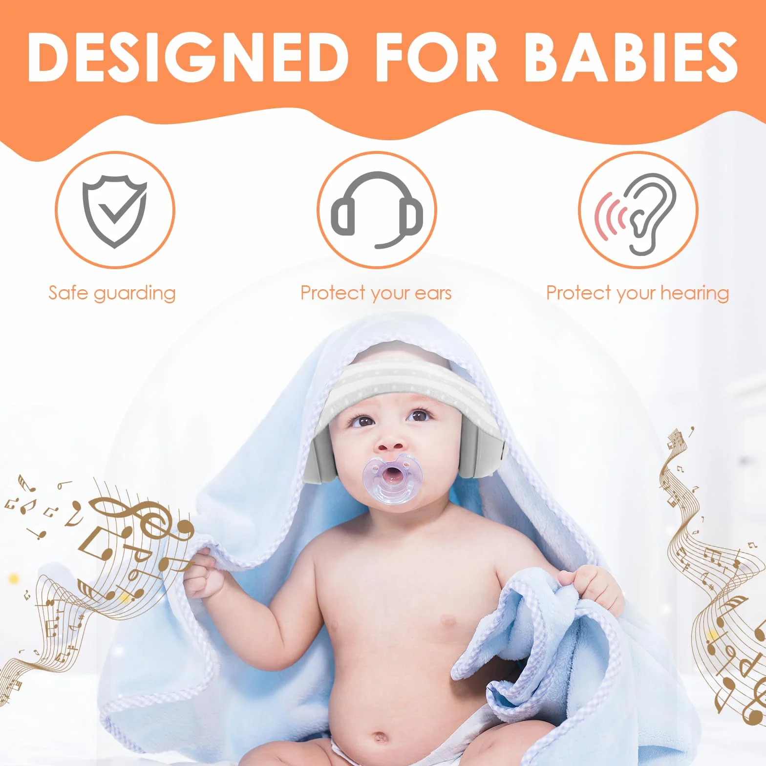 Paraorecchie per bambini, 2 in 1, per neonati, con fascia regolabile e imbottita, paraorecchie per bambini fino a 48 mesi, adatto per dormire, viaggiare in ambienti rumorosi