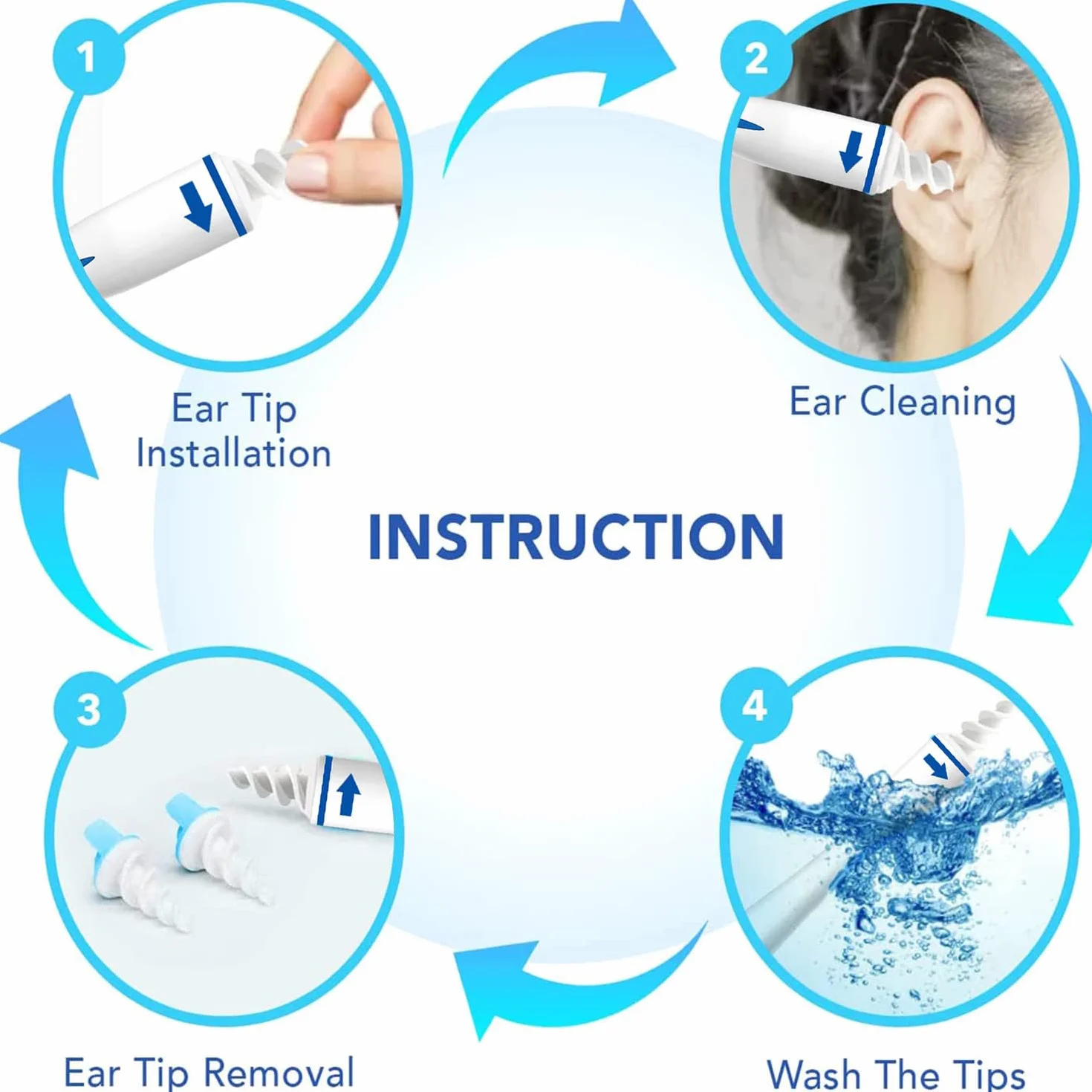 Pulitore per le orecchie, kit per la pulizia delle orecchie in silicone morbido e sicuro a 360 gradi con 16 teste ricambiabili lavabili per bambini e adulti