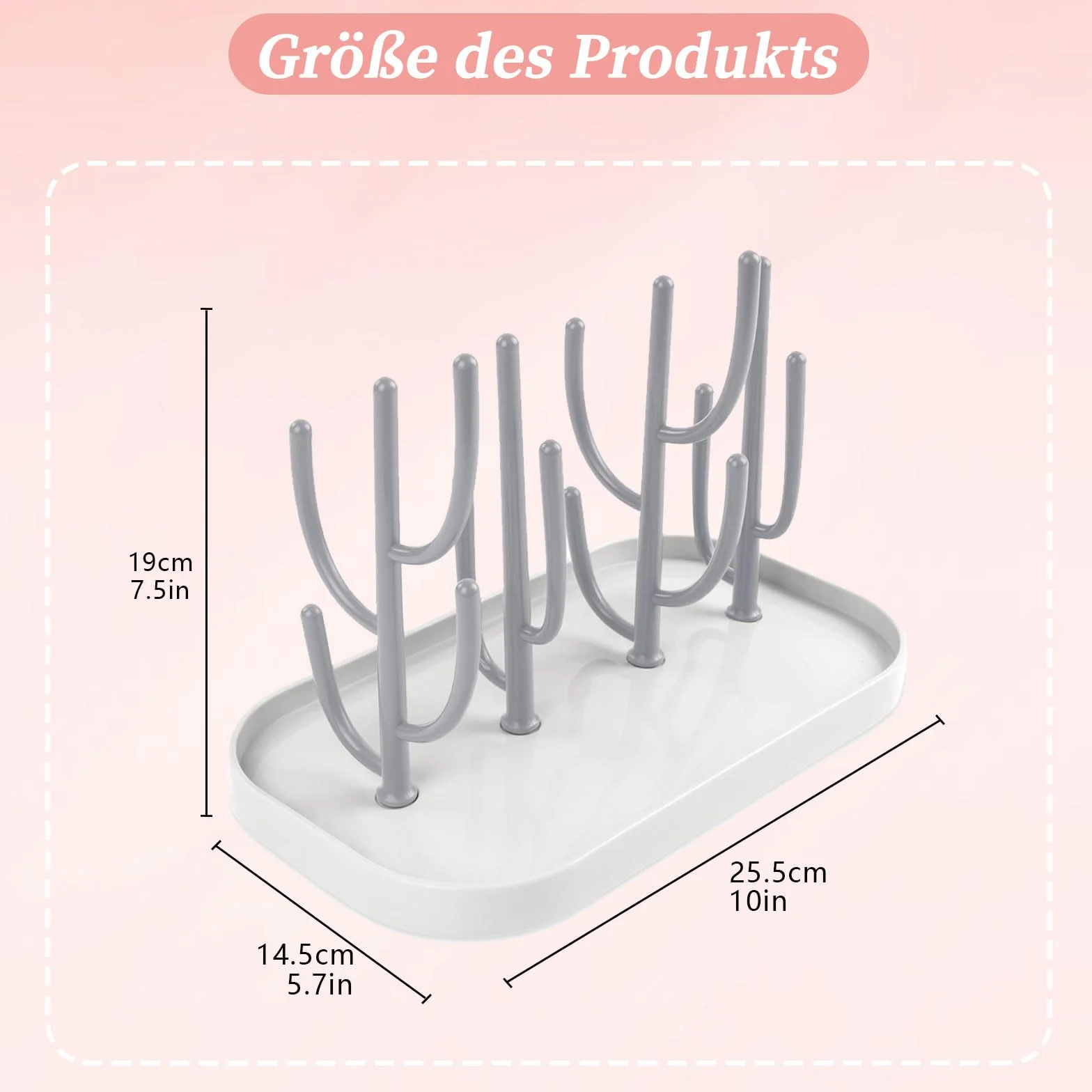 Scolapiatti per biberon, supporto con piastra rimovibile, multifunzionale per biberon, ciuccio, bicchieri, accessori per biberon (grigio)