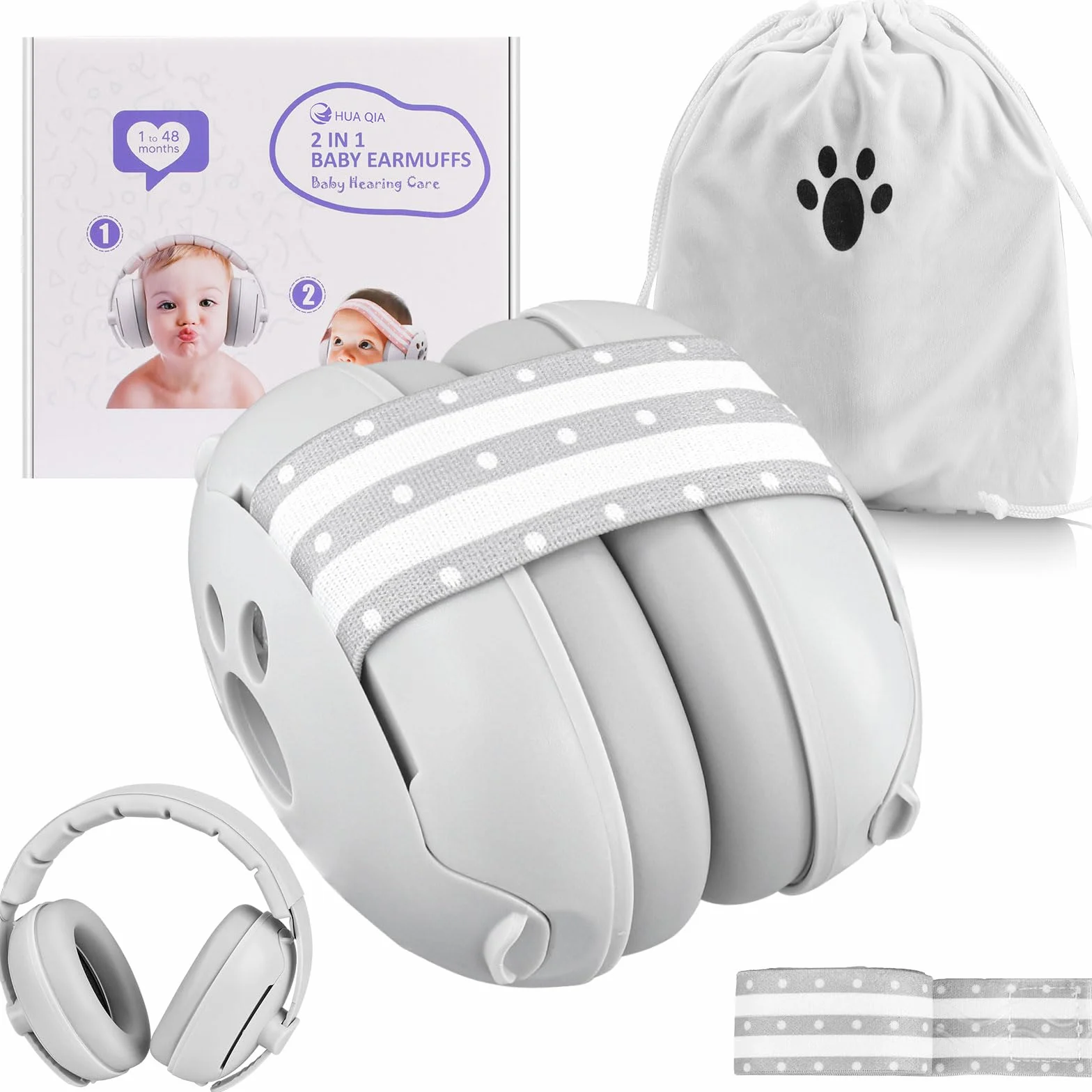 2 in 1 Cuffie Neonato Antirumore Protettori Acustici per Neonati Archetto Regolabile Antiscivolo e Antistress Protezione Acustica Ideale per Neonati Fino a 48 Mesi