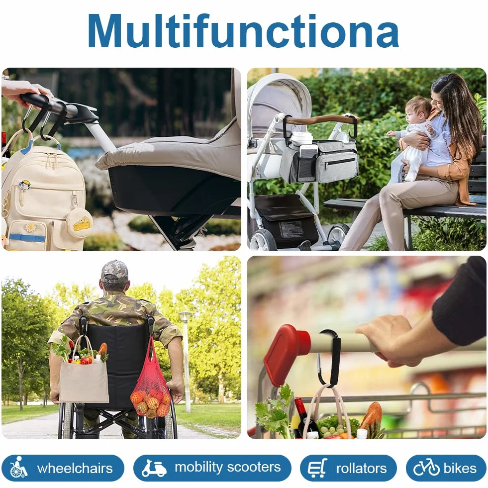 URAQT 2 Pezzi Ganci Passeggino, grandi clip a moschettone per carrozzina, Gancio Universale Passeggino, Moschettone per Passegginos, Moschettone a Gancio Multiuso per borse della spesa, borse, Nero