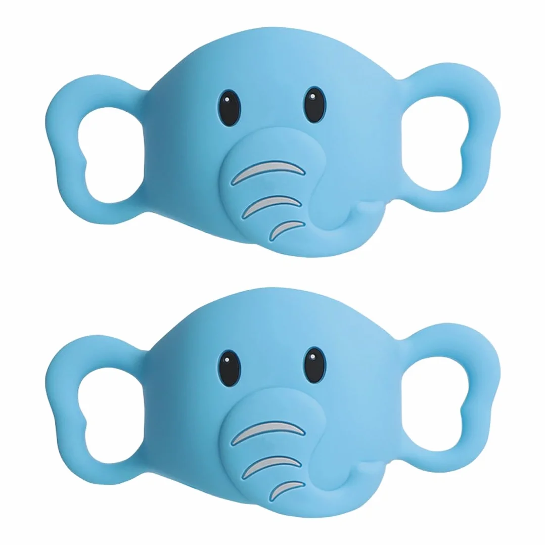 SGERUFZ 2 Maniglia Universale per Biberon, Maniglia Elefante Blu, Maniglia in Silicone, Taglia Universale