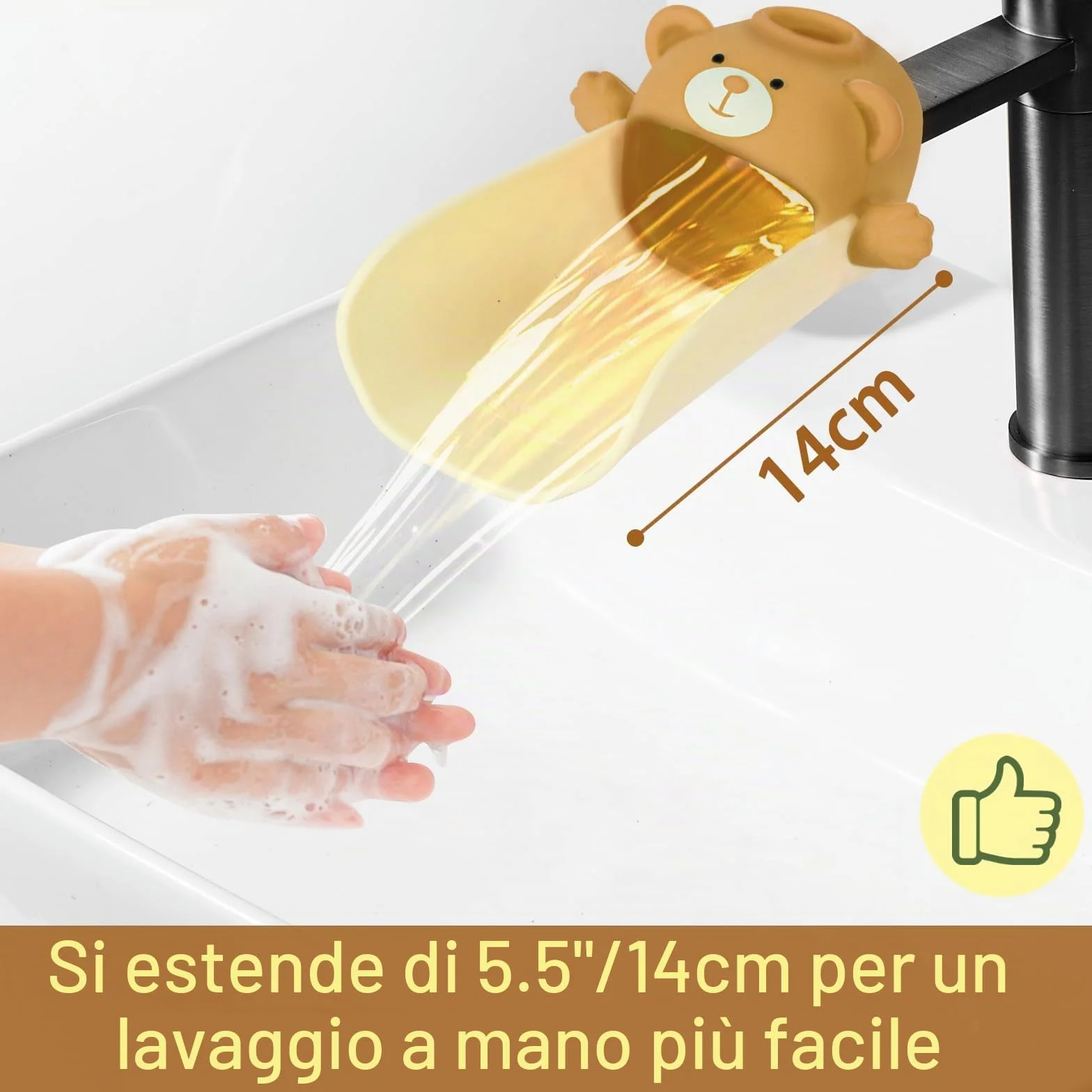 Estensore Rubinetto Bambini,Con effetto sensore di temperatura, Prolunga Per Rubinetto Per Bambini, Prolunga per rubinetto in silicone, Extender Rubinetto Bambini Kids Babies (Marrone)
