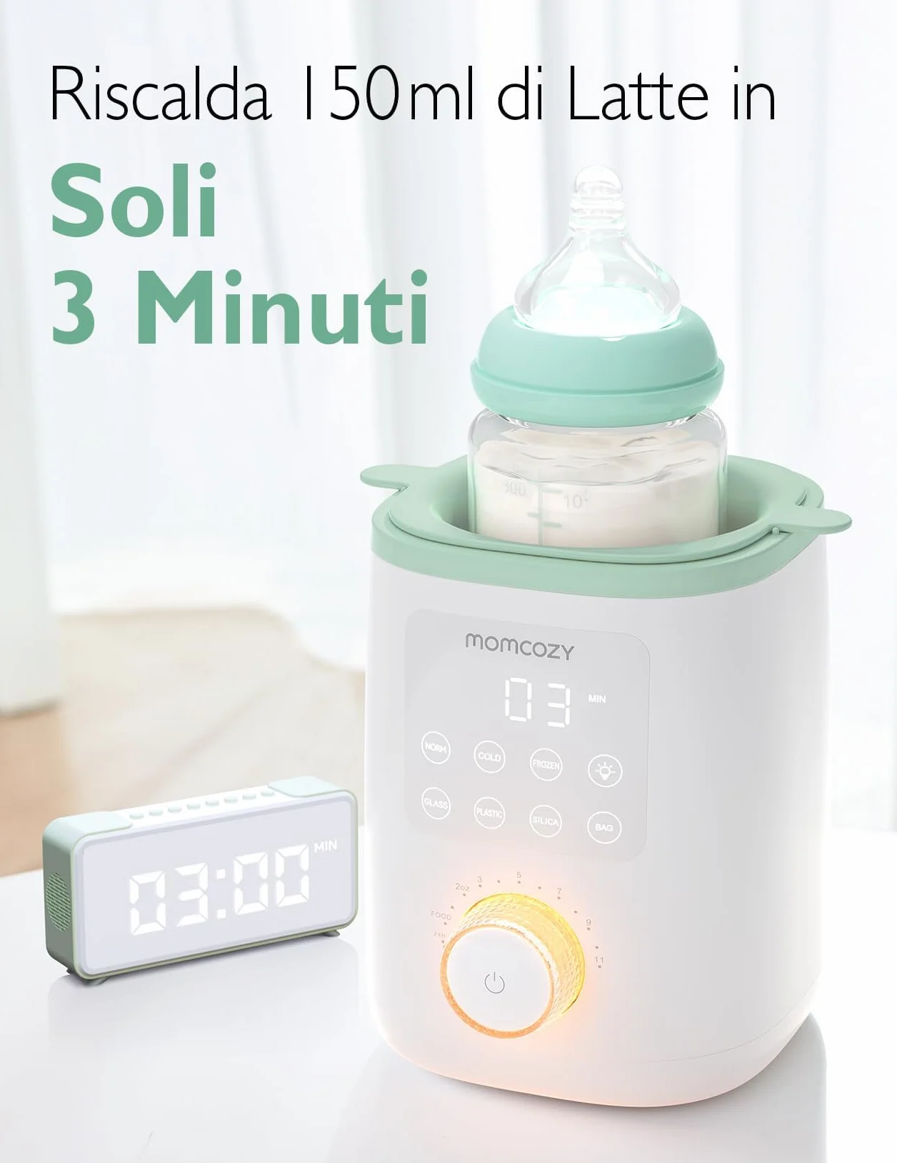 Momcozy MW02 Nutri scaldabiberon Baby con controllo preciso della temperatura e luce notturna | 9-in-1 scaldabiberon con riscaldamento rapido, spegnimento automatico e compatibilità universale per