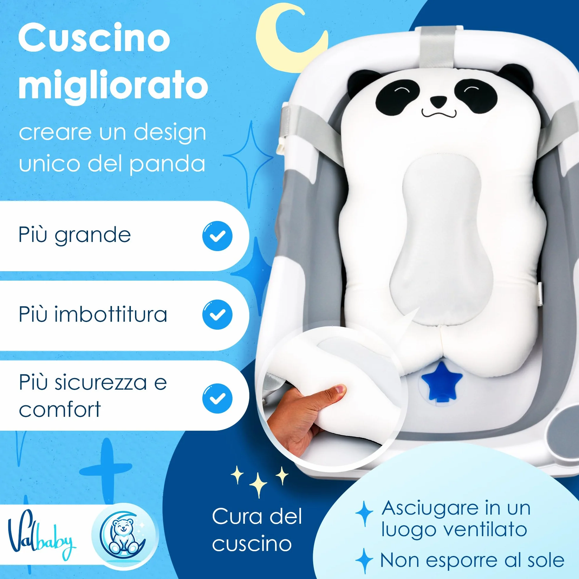 Vaschetta Bagnetto Neonato Pieghevole 0-3 Anni con Cuscino Antiscivolo Ergonomico - Vasca da Bagno Neonati Portatile e Compatta Facile da Pulire Bambini 0-3 Anni - Baby Bath Tub Sicuro | VALBABY