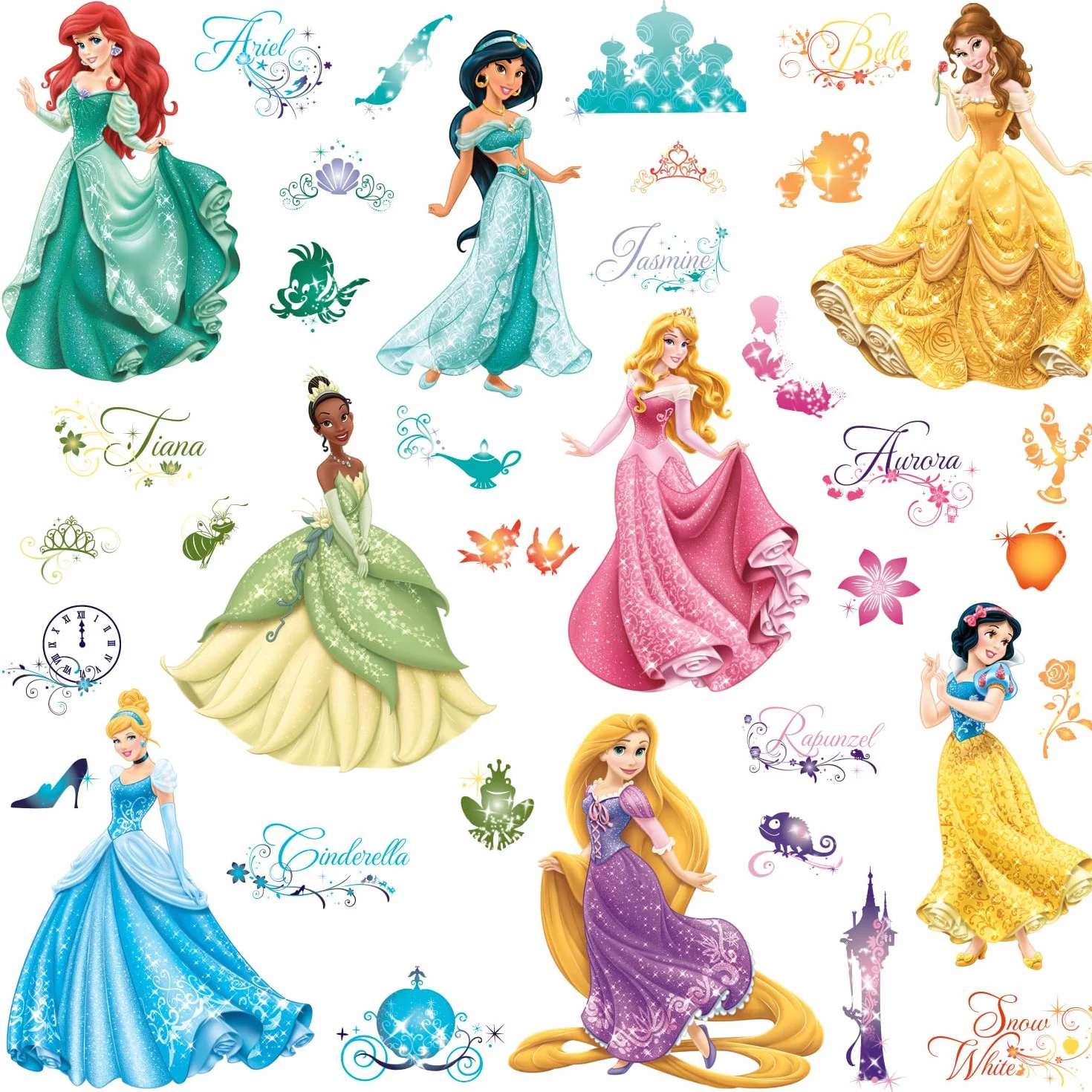 Roommates 21990 - Principesse Disney Adesivi da Parete con Glitter
