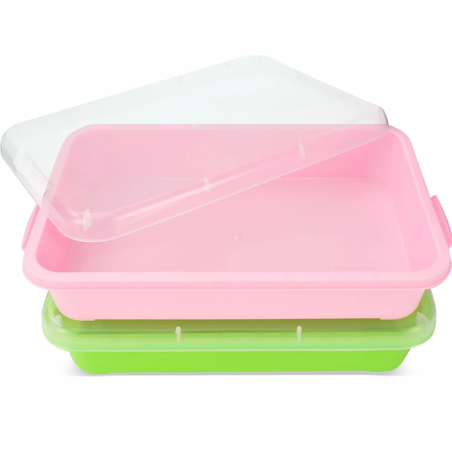 AtMini Vassoio sensoriale portatile da 15 pollici con coperchio, vassoio sensoriale, vassoio di sabbia per asilo per acqua, sabbia, perle e altro ancora (2 pezzi) (verde, rosa)