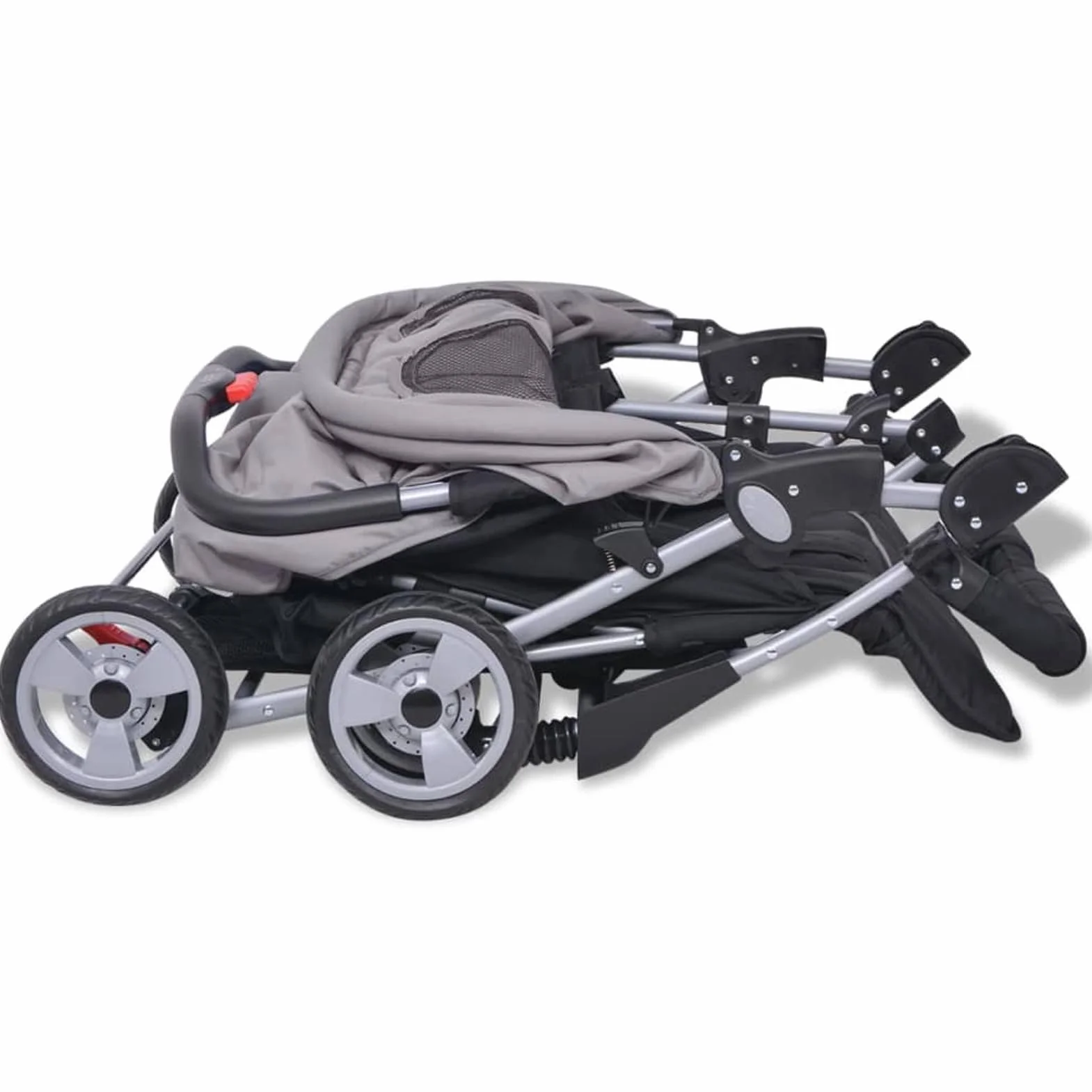 LAPOOH Passeggino Gemellare in Acciaio Grigio e Nero,Bebè e Bimbi,Trasporto Bebè,Passeggini(SPU:10110)