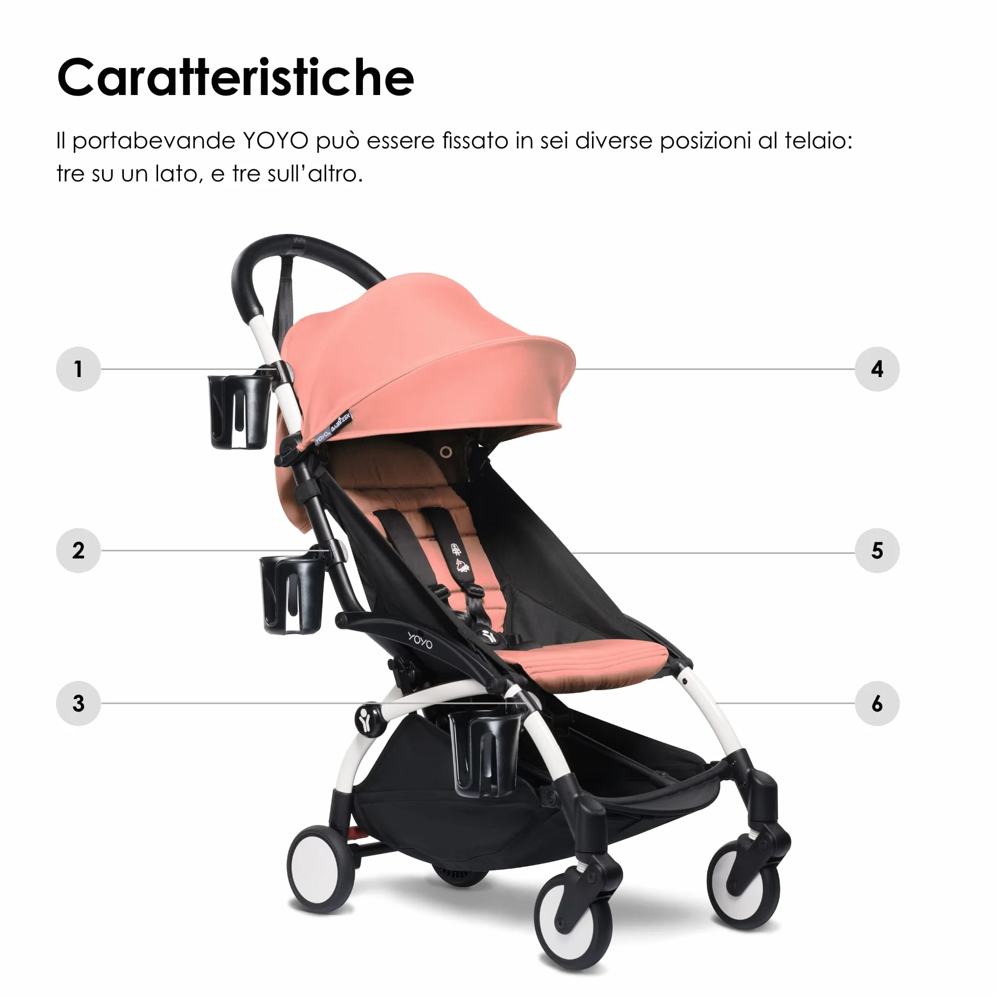 BABYZEN Yoyo - Portabicchieri nero, si attacca a sei punti diversi sul telaio del passeggino YOYO2, adatto per genitori e bambini