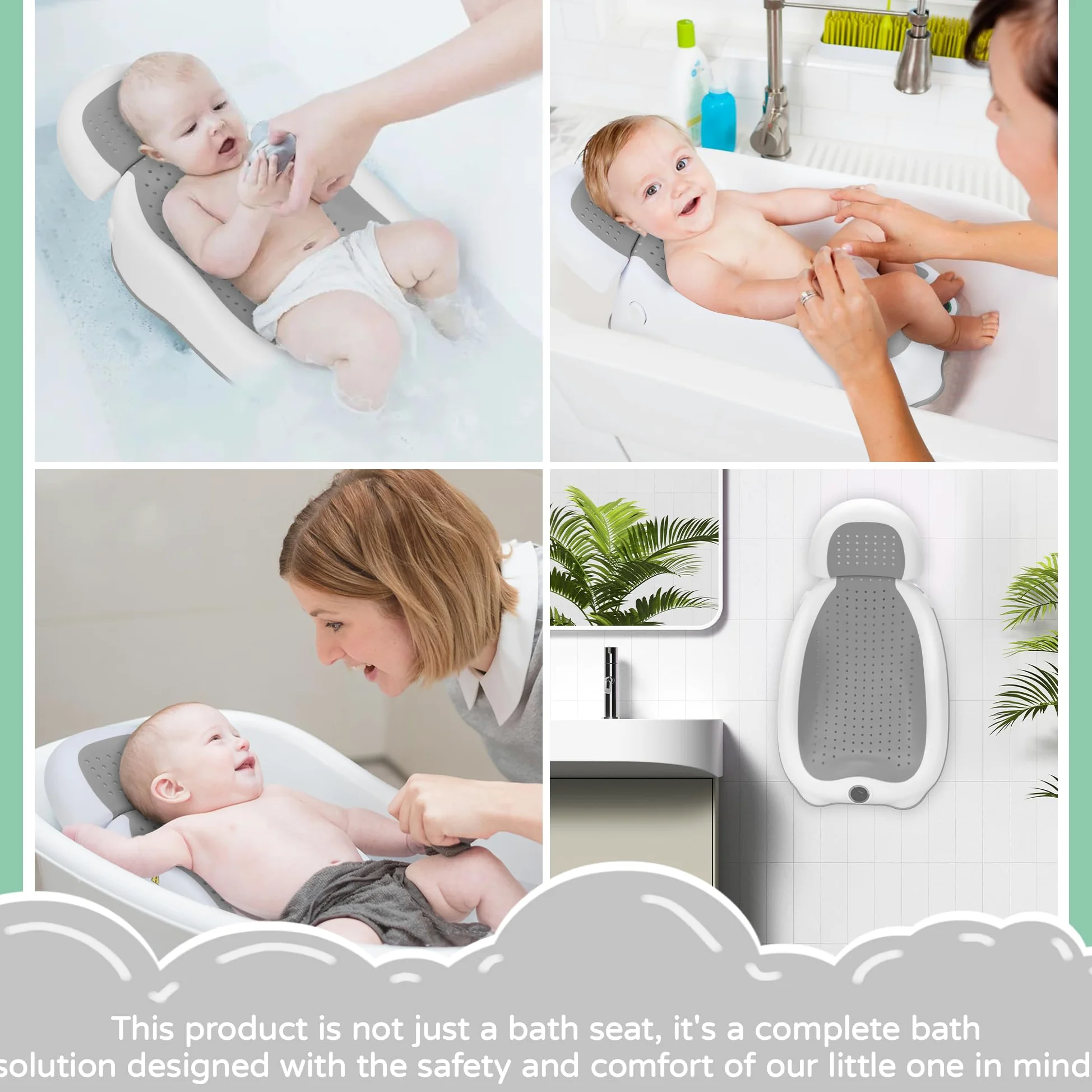 babove Supporto per il bagnetto per neonati, vasca da bagno con termometro, vasca da bagno pieghevole per bambini, vaschetta per neonati per gli elementi essenziali per neonati (grigio scuro)