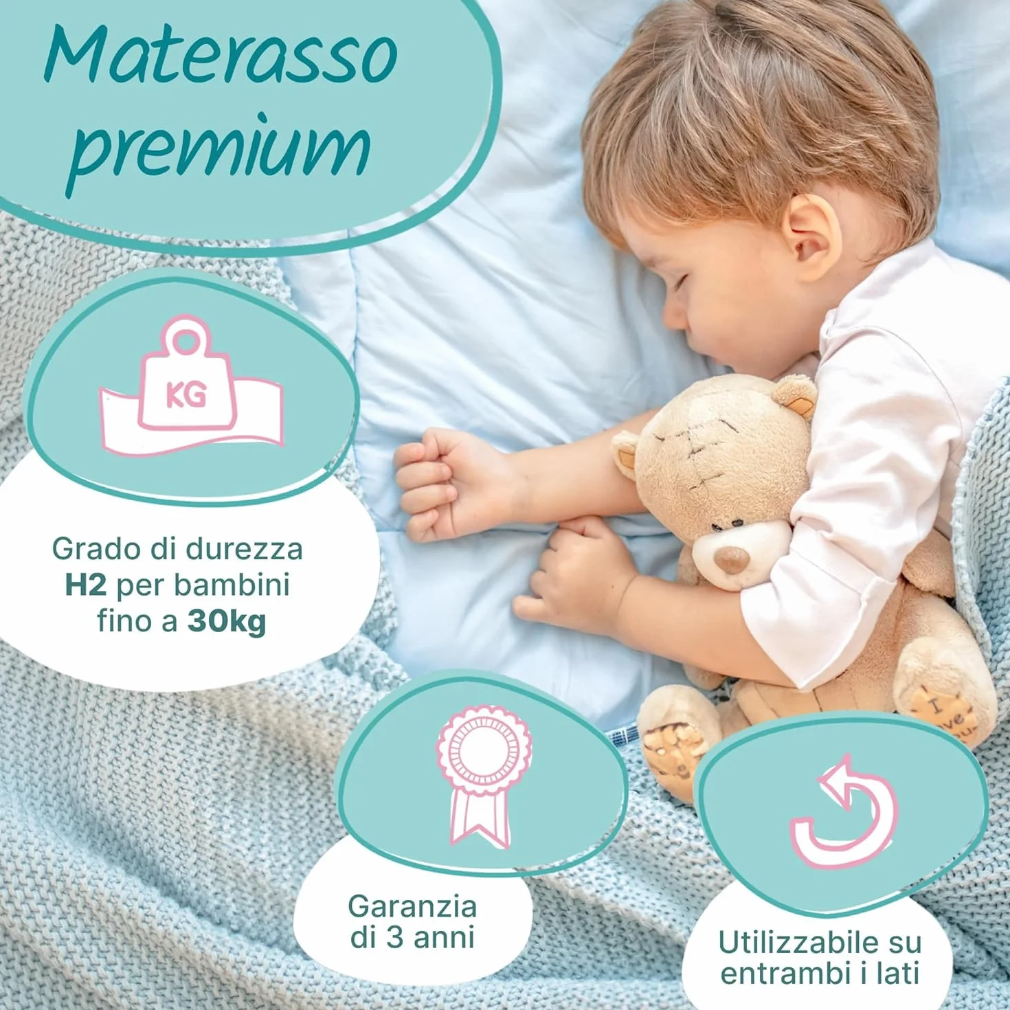 sun garden Materasso per Bambini 80x160 cm H2 | ComfortPur P1440 | Rivestimento Trapuntato con Fibra Climatica & Lavabile | Certificato Oeko-Tex 100
