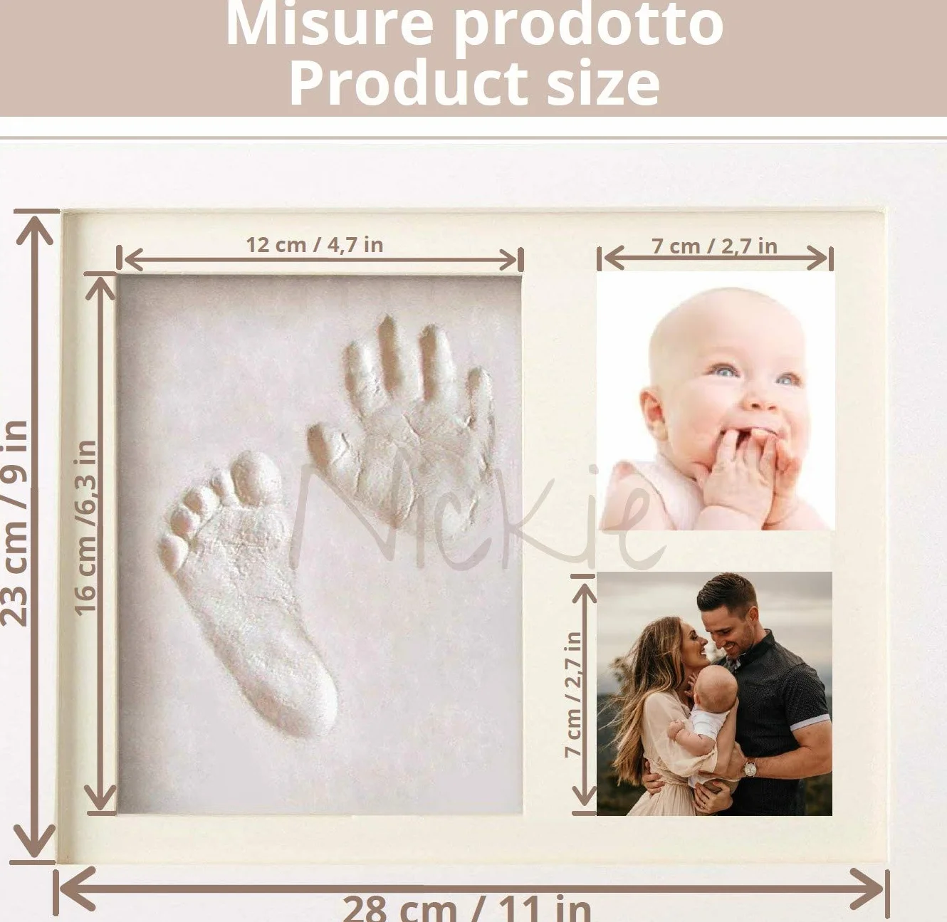 NICKIE Cornice impronte neonato - Kit impronta neonati 4 colorazioni in regalo - Quadretto impronte neonate da parete e da tavolo - Idea regalo per nascita bambino e bambina - Set impronte neonata