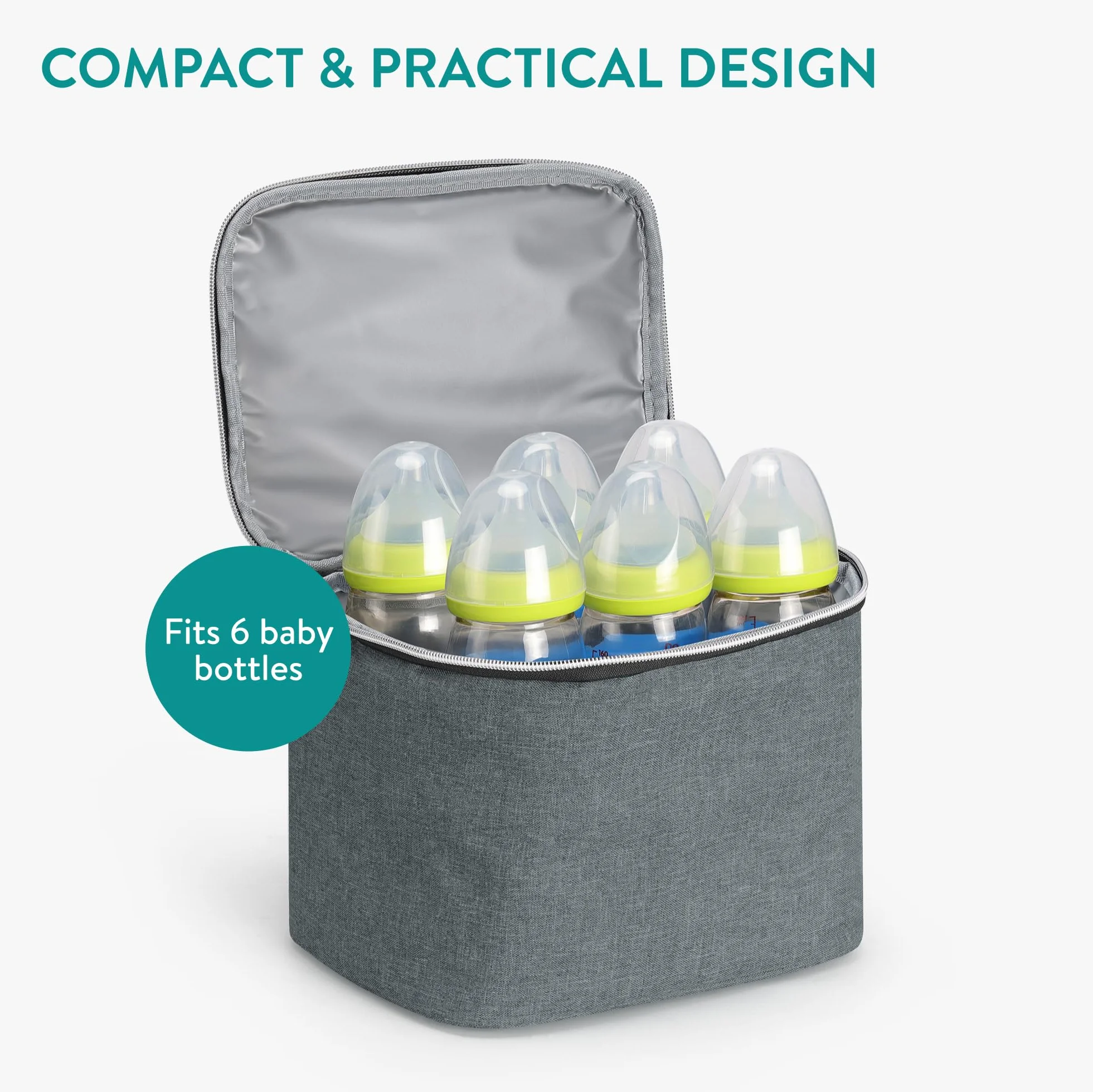 Navaris Borsa Termica per Latte Materno - Porta Pappa Termico Neonati - Borsa Termica Biberon per 6 Bottiglie - Isolamento Termico Latte Fresco - Grigio