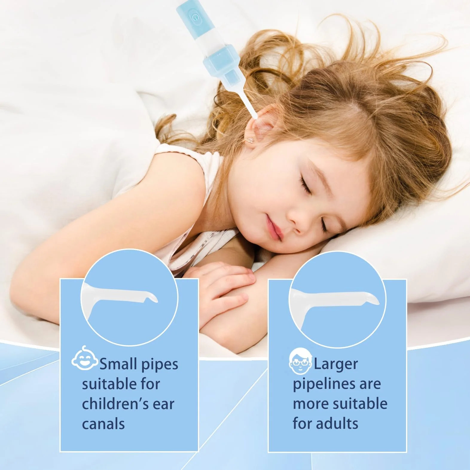 Aspiratore Cerume Orecchie, Aspiratore per la Pulizia Delle Cerume cavo USB, Pulisci Orecchie Elettrico con 2 testine, Comodo, Morbido, Pulizia Orecchie per adulti e bambini