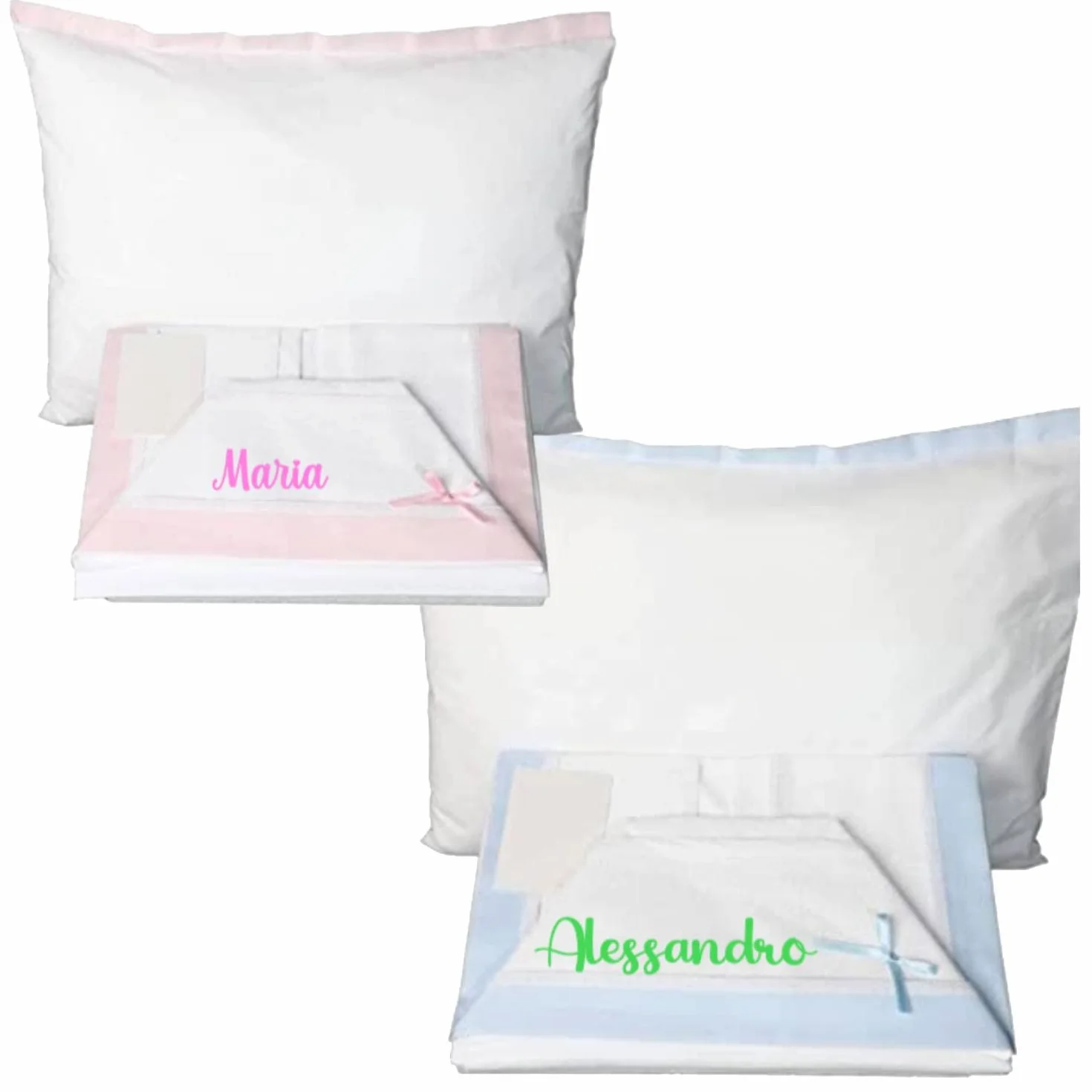 Lenzuolino Nome Personalizzato Carrozzino Neonato Set 3Pz. Lettino Ricamato Regalo Bimbi Nascita Coordinato Completo Vari Colori | Made in Italy