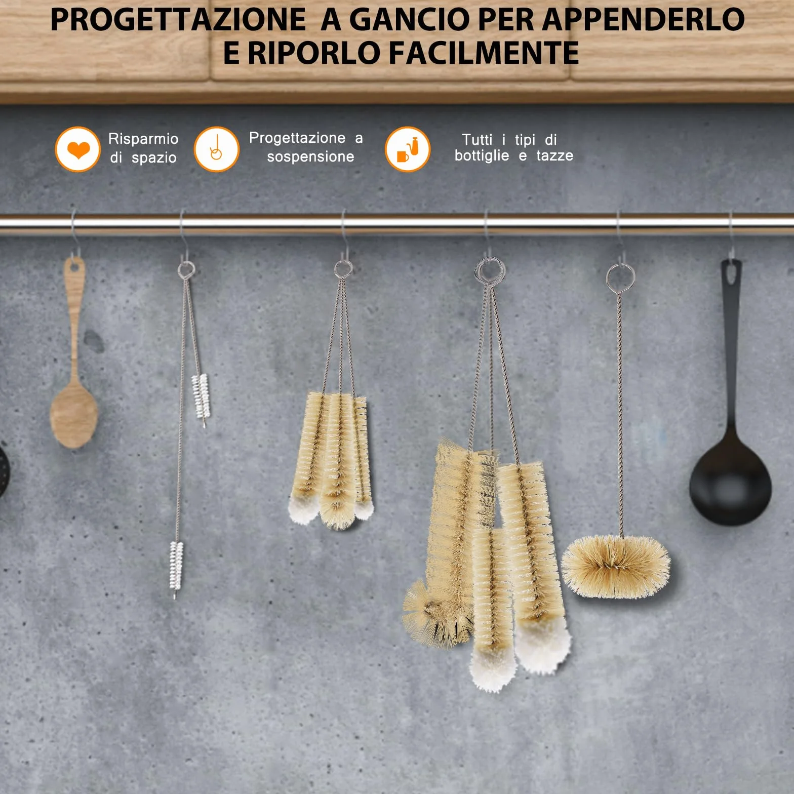Masthome Scovolino per Bottiglie 9 Pz, Spazzola per Bottiglie con Manico Lungo, Scovolini per Pulisci Bottiglie di Vetro, Scovolino per Lava Bottiglie Borraccia Tazza Paglia Thermos