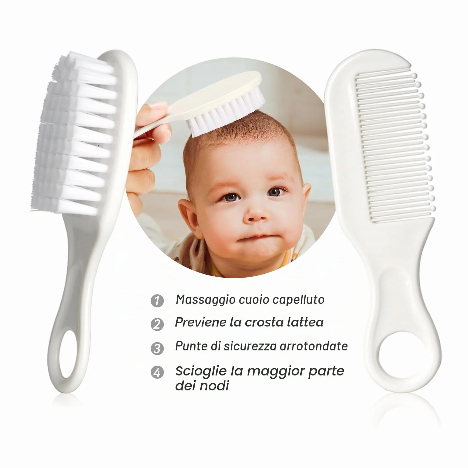 Set di sicurezza per bambini con spazzola per capelli, pettine, tagliaunghie, kit essenziale per neonati e ragazzi (grigio bianco)