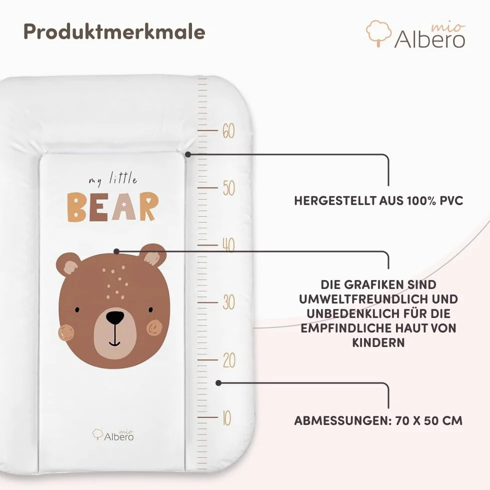Materassino per fasciatoio, 50 x 70 cm, lavabile, per bambini, in PVC, certificato Öko-Tex (Bear)