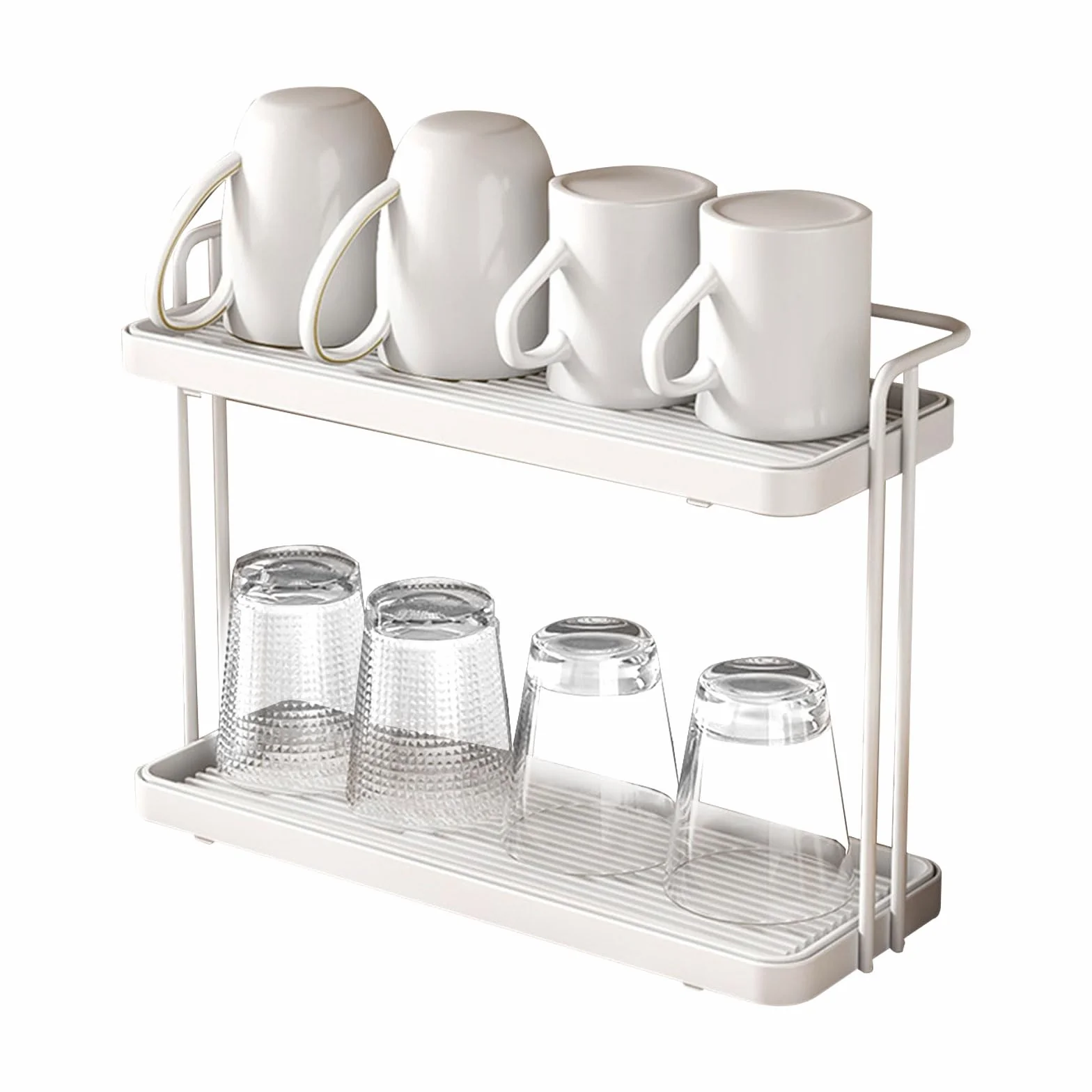 2 Strati Scolabottiglie, con Vassoio Antigoccia, Porta Tazzine da Caffè, Organizer per Piano di Lavoro Della Cucina, Scolapiatti per Biberon, per Bottiglie, Bicchieri e Tazze