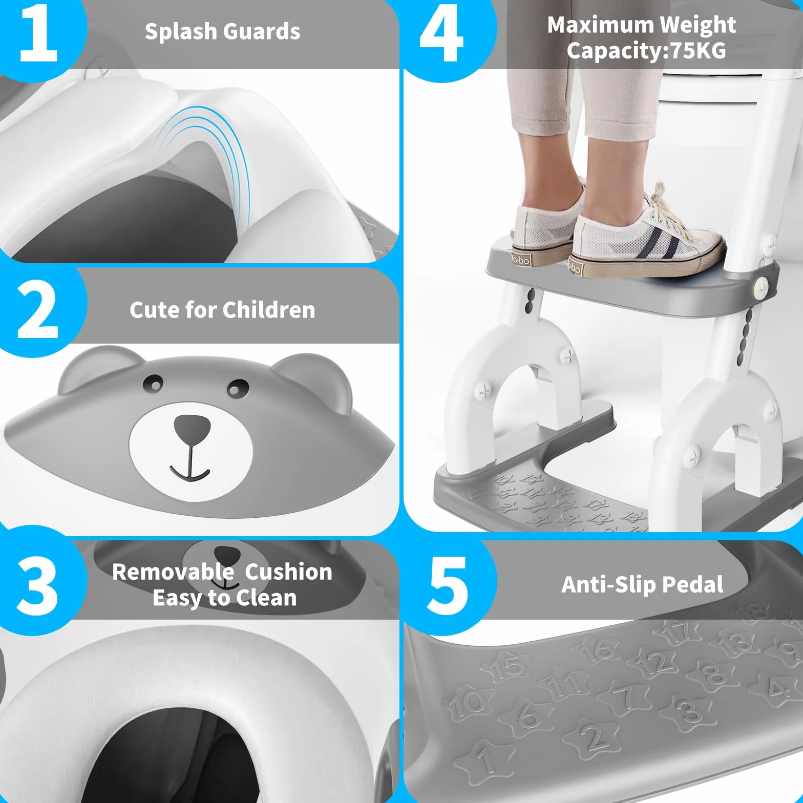 Sedile WC per bambini con scale, accessorio per WC aggiornato, per bambini e bambine, 2 in 1, con scale, regolabile in altezza, comodi sedili per WC sicuri, poggiapiedi per bambini