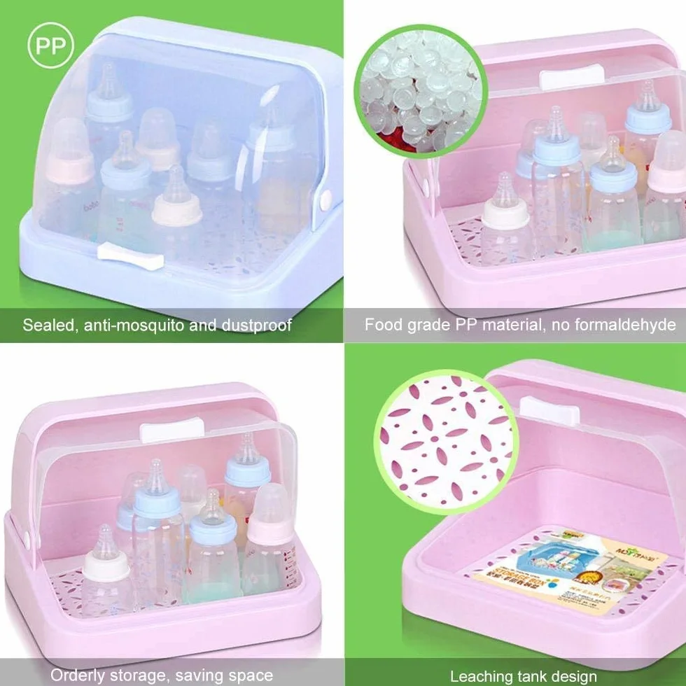 scolapiatti per biberon da Latte, Multifunzionale, Portatile, Contenitore per biberon da Allattamento con Coperchio Antipolvere, per la casa e la Cucina (Blu)