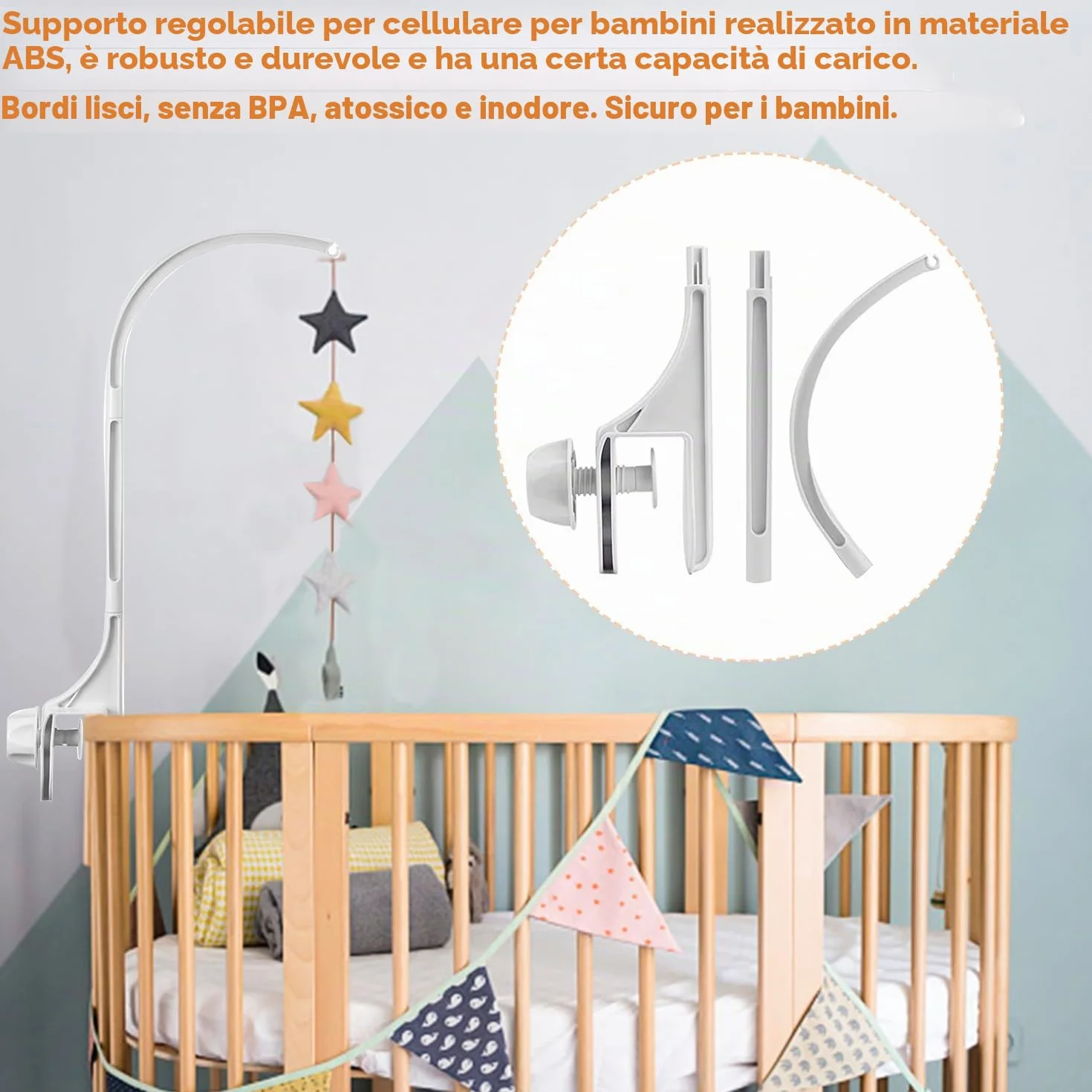 Baby Mobile Holder Supporto Giostrina Supporto Mobile per Bambini a Braccio Supporto Regolabili per Giostrina per Appendere il Giocattolo del Lettino(Carillon e Giocattoli Non Inclusi)
