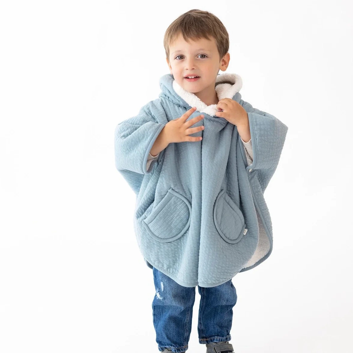 Bemini – Poncho in pile per bambini | Poncho | Bambino | Parka per bambini | Poncho da viaggio Teddy | 9 – 36 mesi |