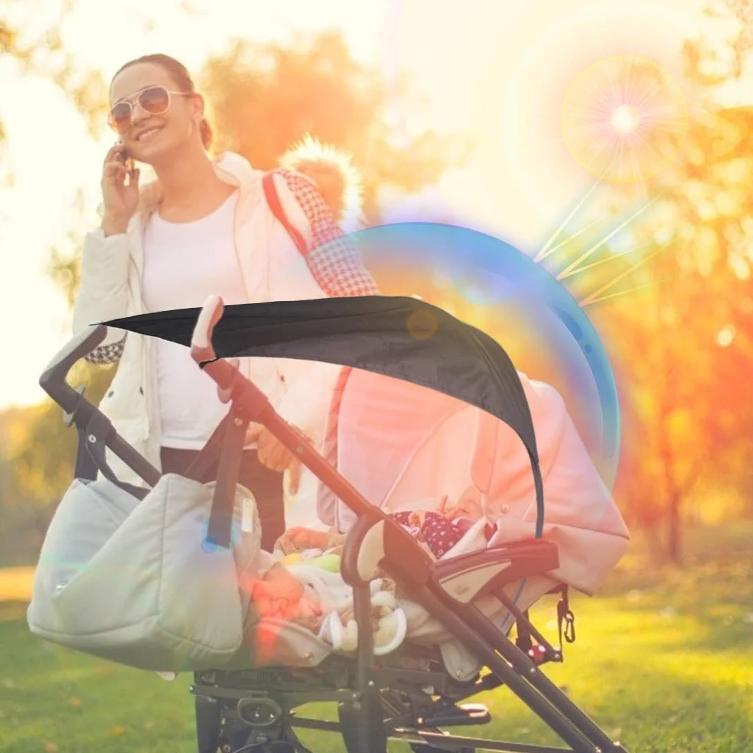 Telo Parasole Universale, Parasole per Passeggino, Parasole Carrozzina, Parasole Passeggino, Protezione Solare per Passeggino e Navicella Regolabile con protezione UV 50, Nero