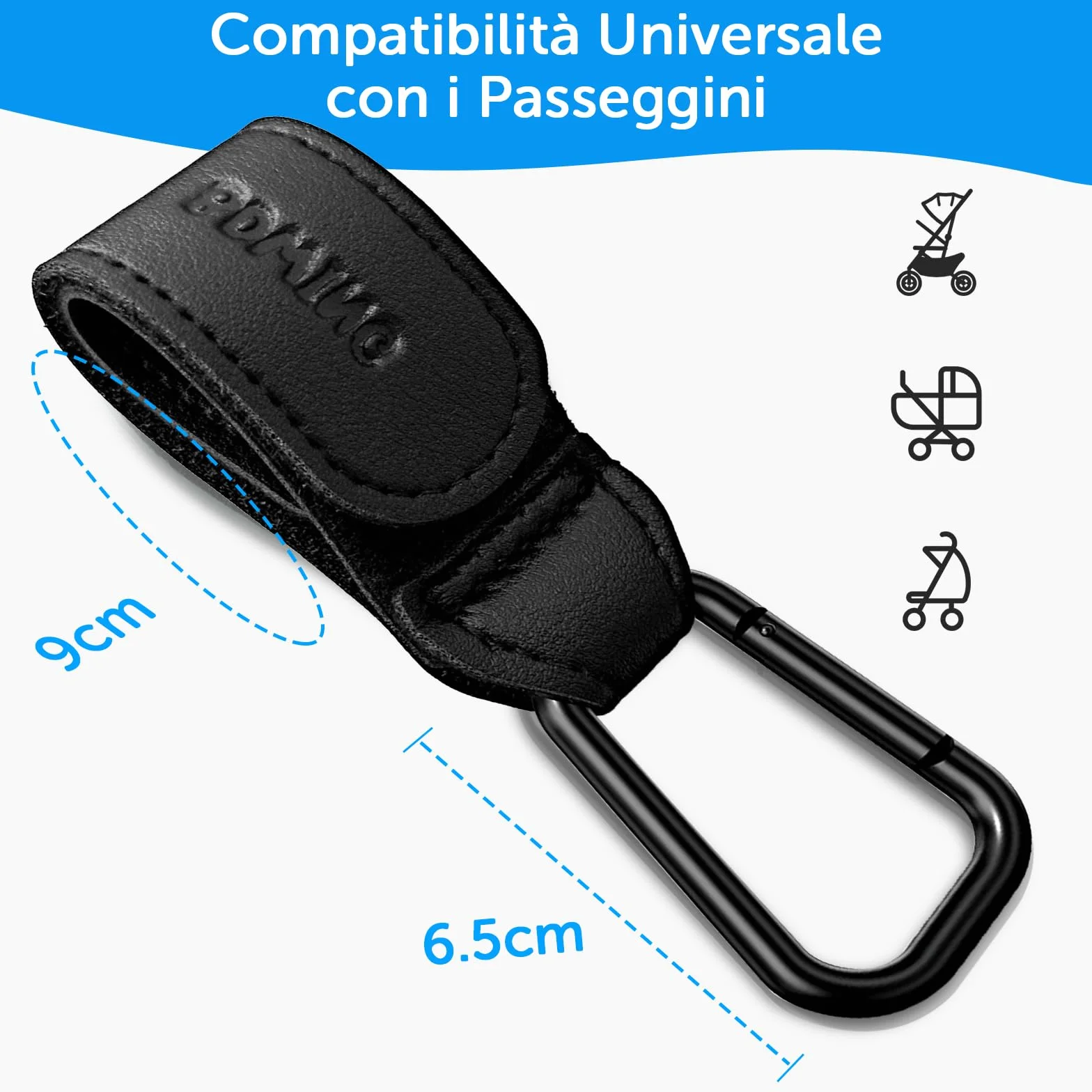 Ganci per Passeggino Porta Borse in Pelle, 2 Pezzi Universali Accessori Passeggino per Appendere Borse, Zaini e Borsa della Spesa, Antiscivolo, Cuciture Forti (Nero)