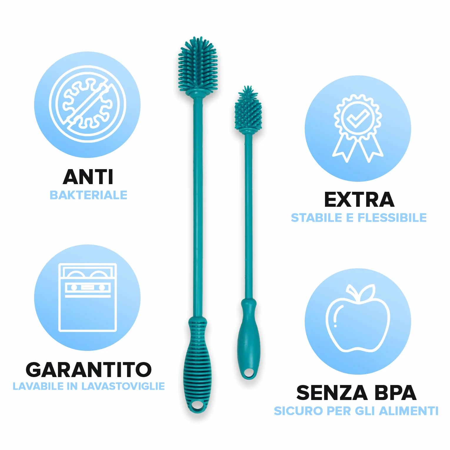 JAWAonline Set di spazzole per lavello 32 cm e 24 cm - Spazzola per bottiglie in silicone delicato e senza graffi - Spazzola flessibile per la pulizia delle bottiglie