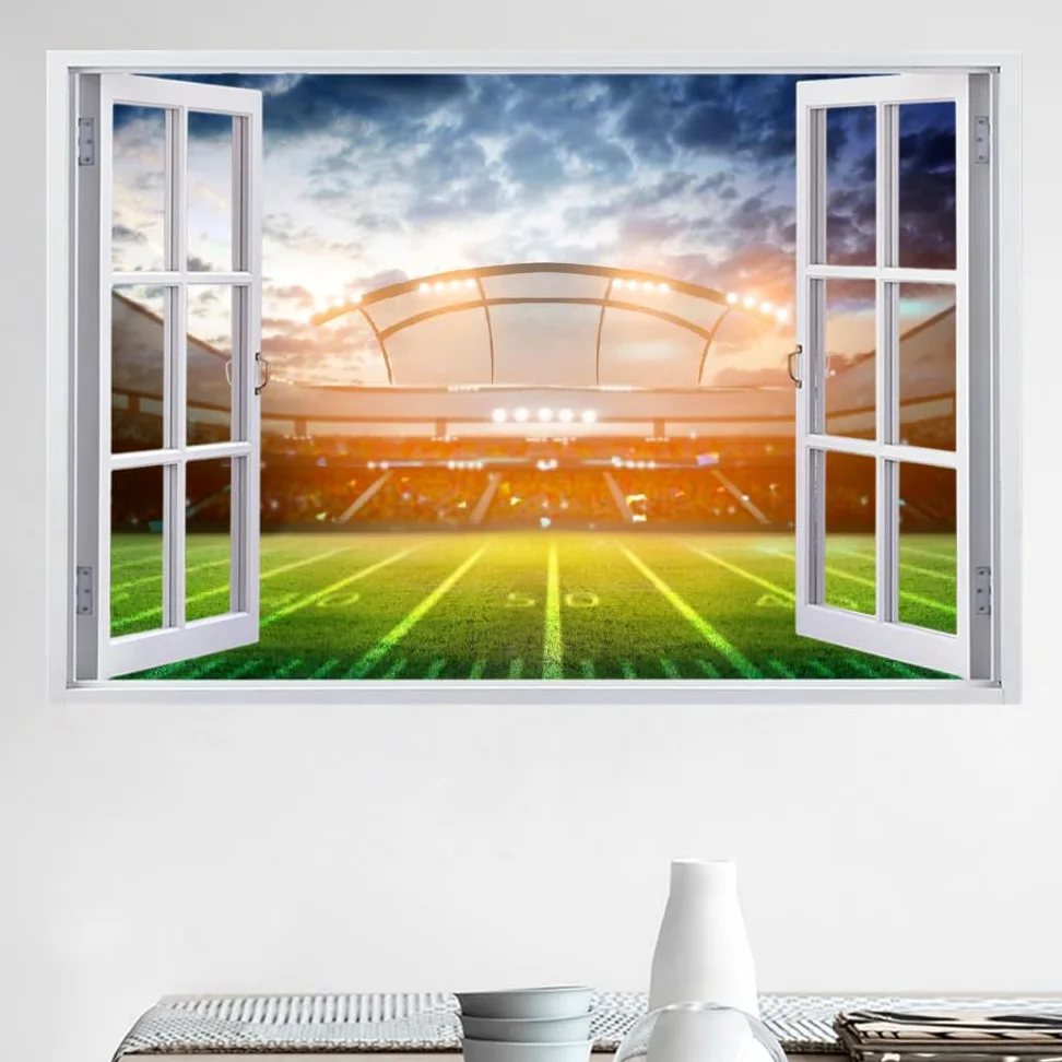 Decalcomania Fracassata 3D, Campo Da Calcio Adesivo Staccabile E Adesivo In Vinile Rimovibile, Sport Del Calcio Tatuaggio Da Parete Ragazze Nursery Room Decor Mural Home Decor 120x80cm