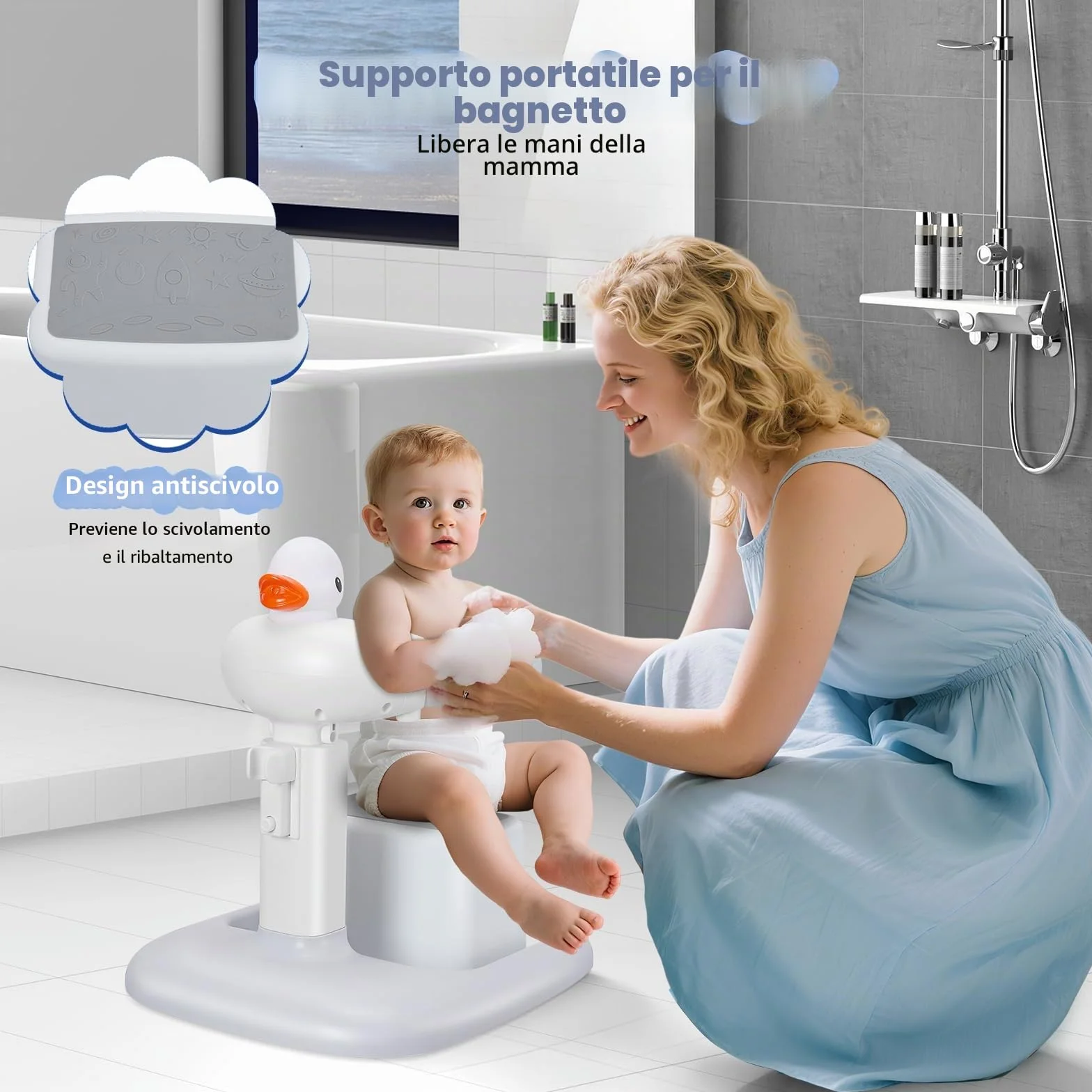 Supporto per Vasca Da Bagno per Bambini,Vasca da bagno per bambini con supporto,torre da bagno regolabile per bambini per alzarsi in piedi,Stand Da Viaggio per ne onati e bambi ni piccoli