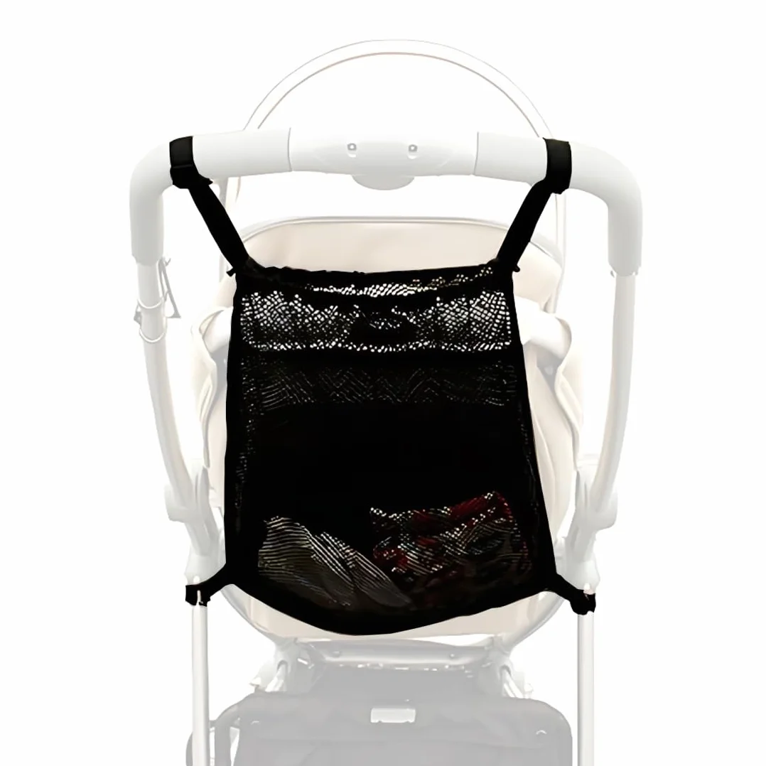 1 Pezzo Borsa in Rete 30×50cm Universale per Carrozzine, Passeggini, Passeggini Sportivi, Jogger per Gemelli/Chiusura a Scatto Semplice,Nero