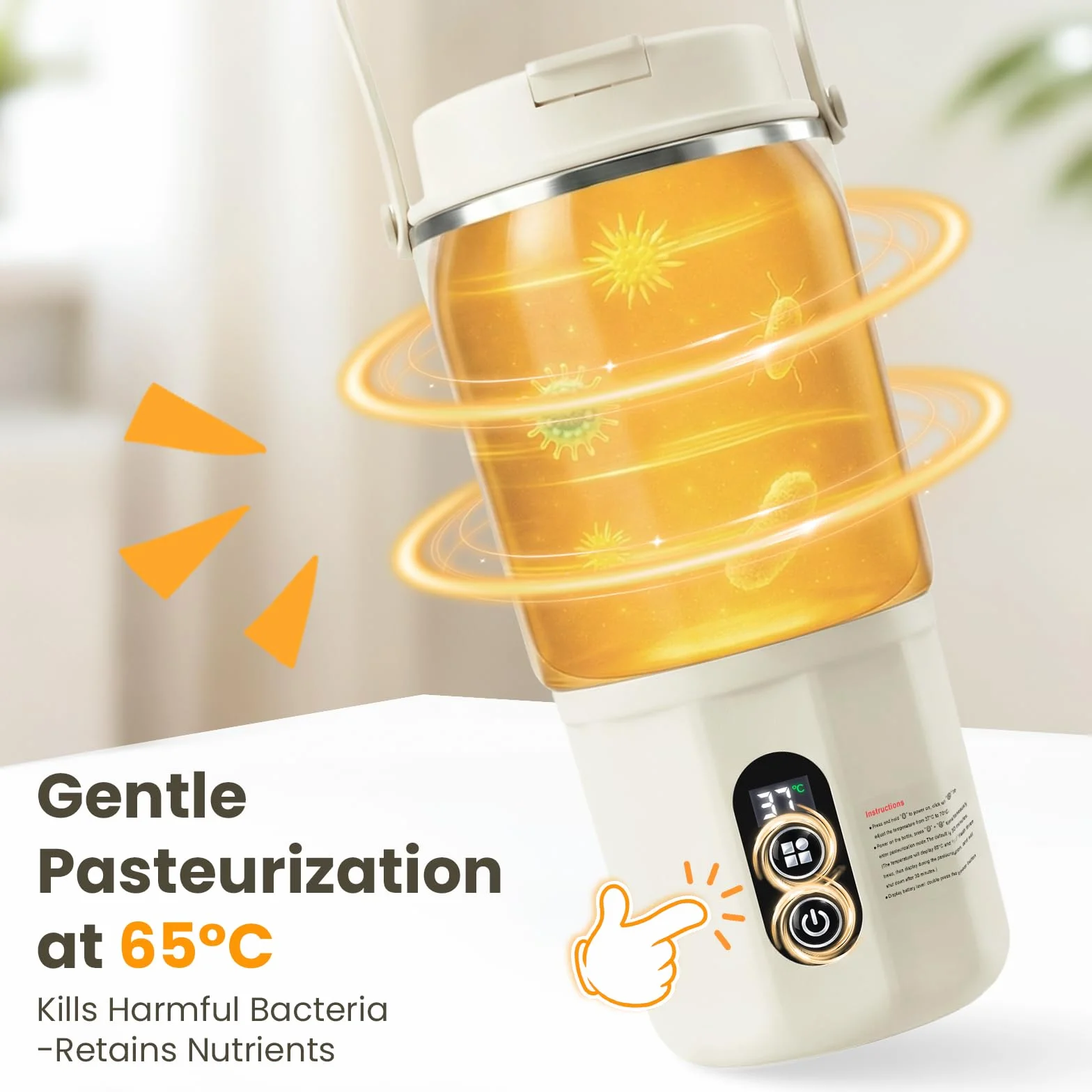 Scaldabiberon portatile - Scaldabiberon 2 in 1: riscaldamento rapido di latte materno e acqua, pastorizzazione, blocco di sicurezza per bambini, temperatura costante 24 ore su 24 per tutta (Beige)